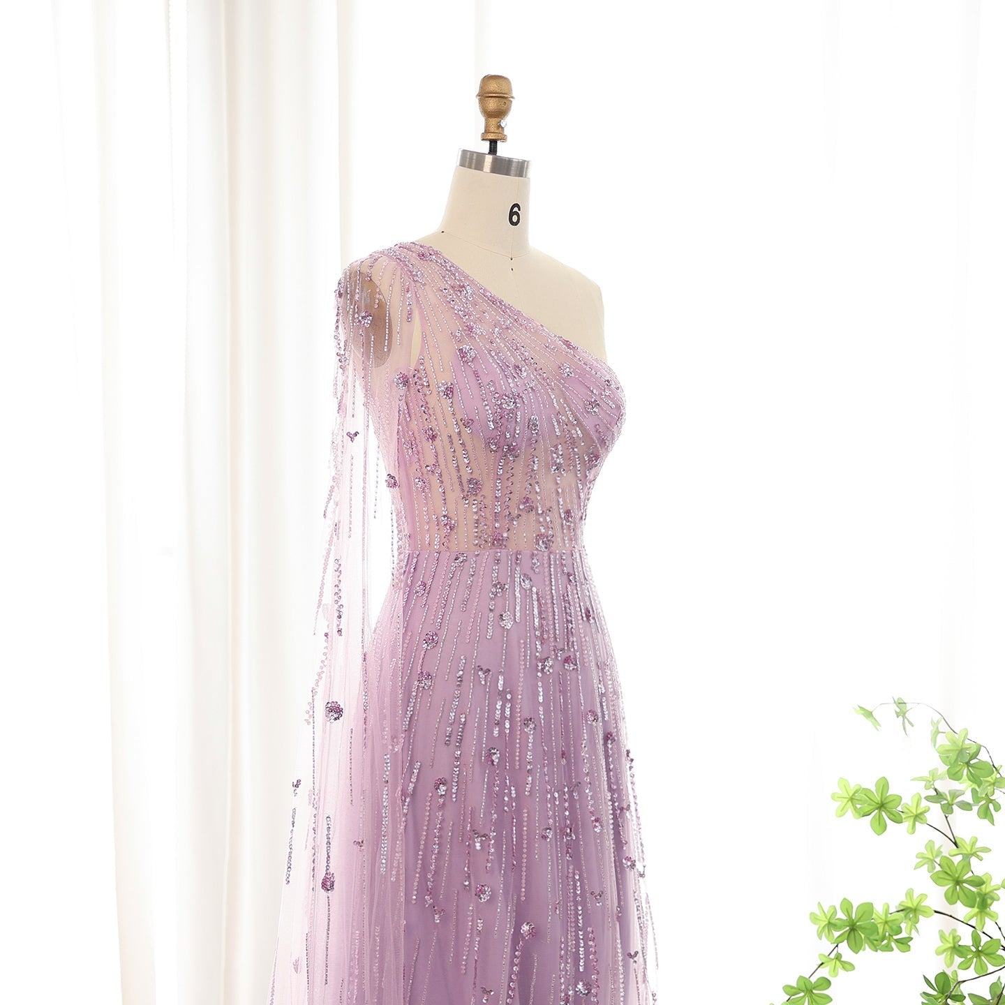 Luxury Beaded Black One Shoulder Evening Dress SS182