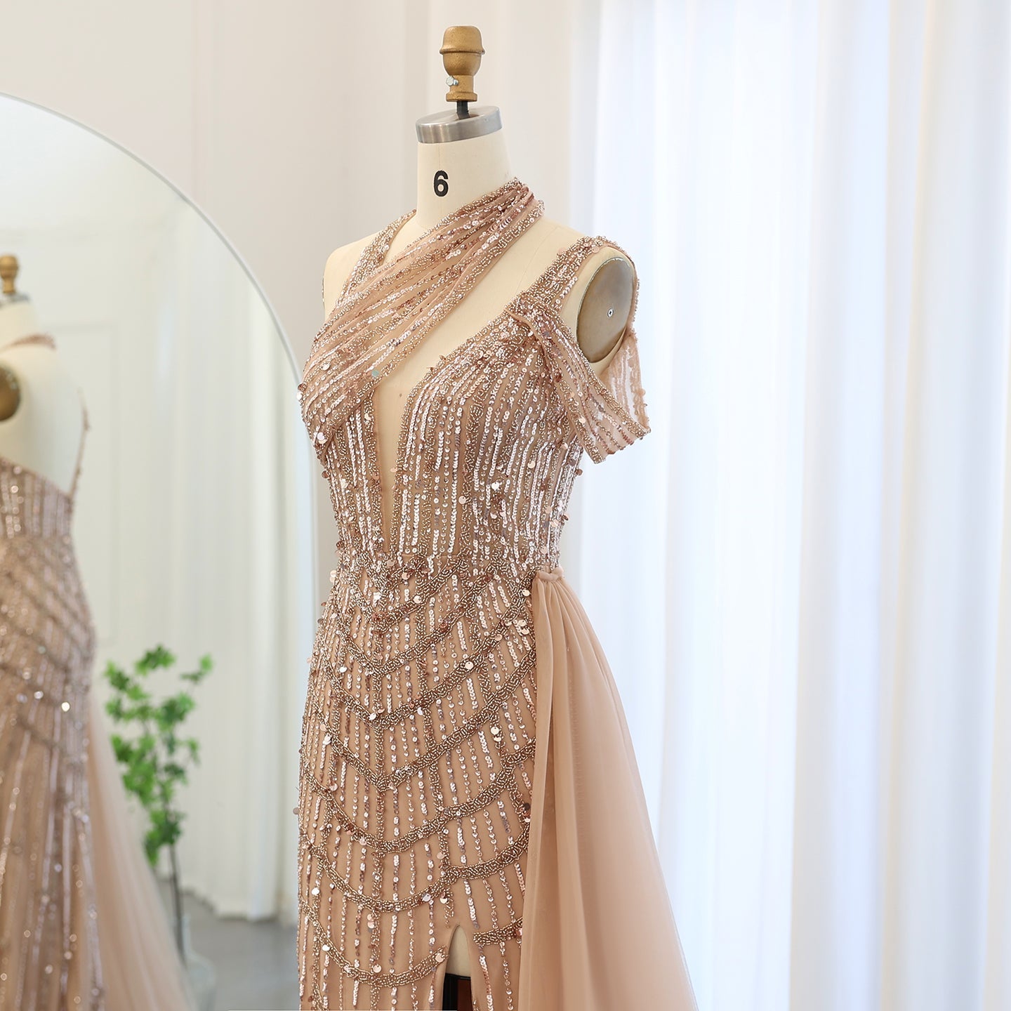 Luxury Beaded Lilac Halter Evening Dress with Overskirt SS180