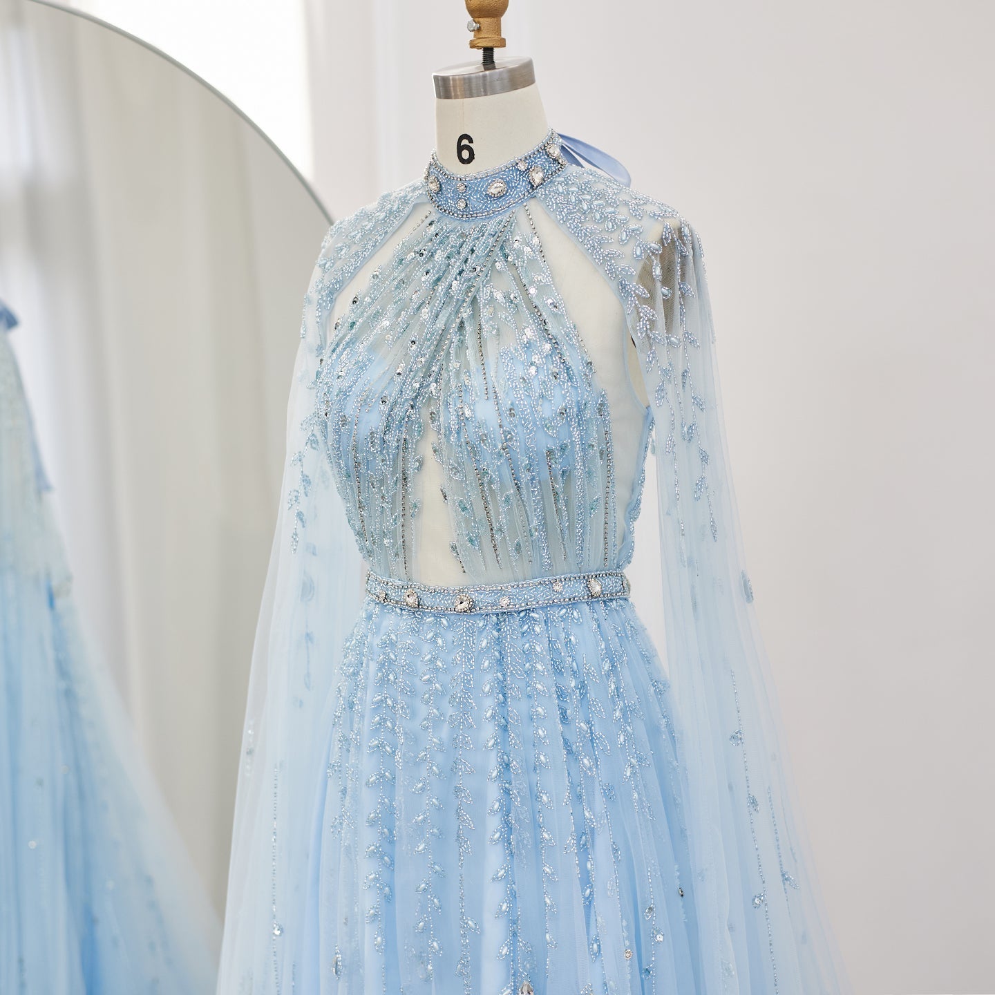 Luxury Beaded Evening Dress with Cape Sleeve SS495