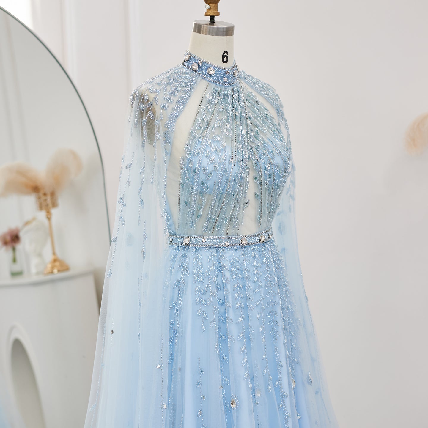 Luxury Beaded Evening Dress with Cape Sleeve SS495