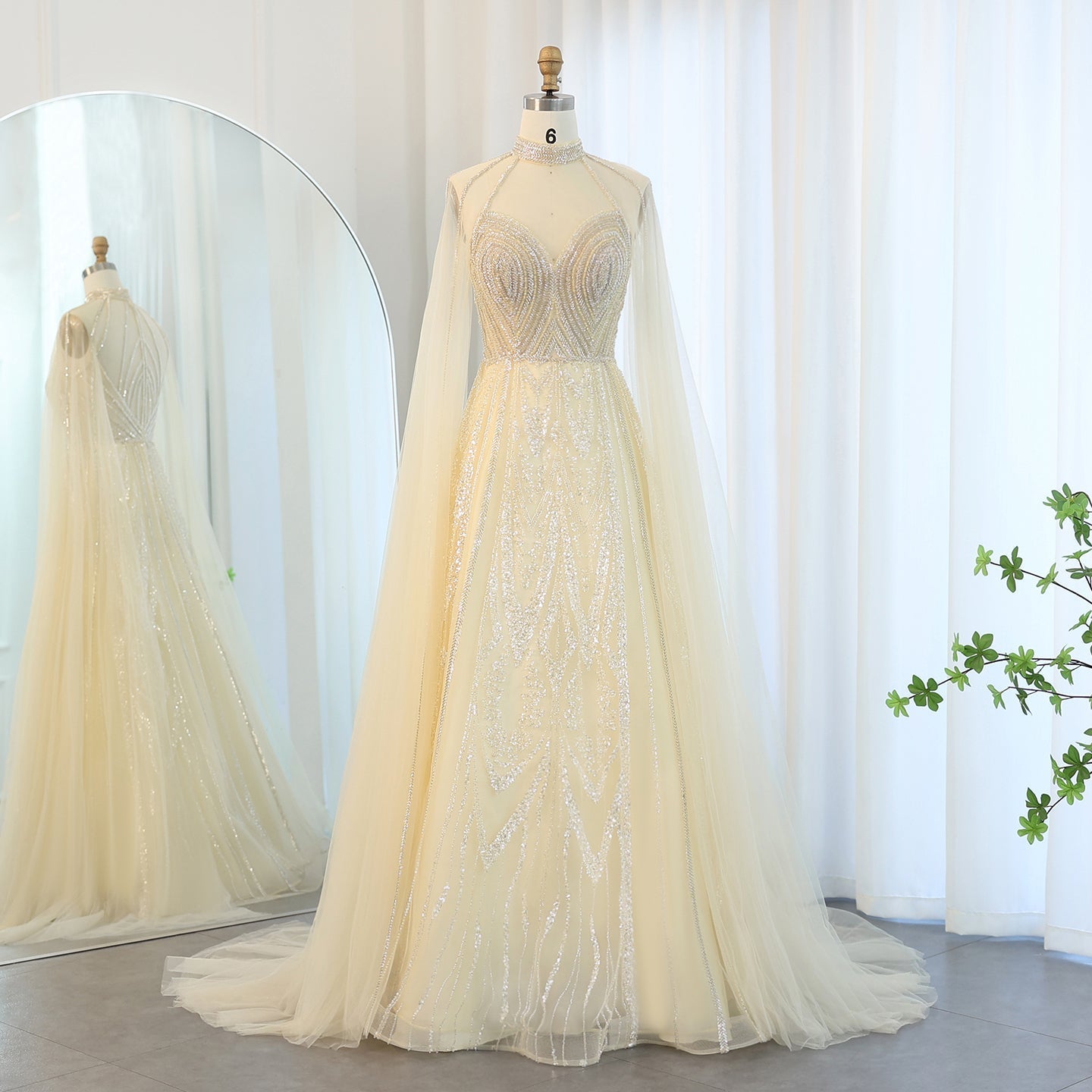 Luxury Pink A-line Evening Dress with Cape Sleeves SS090  Yellow / US 20