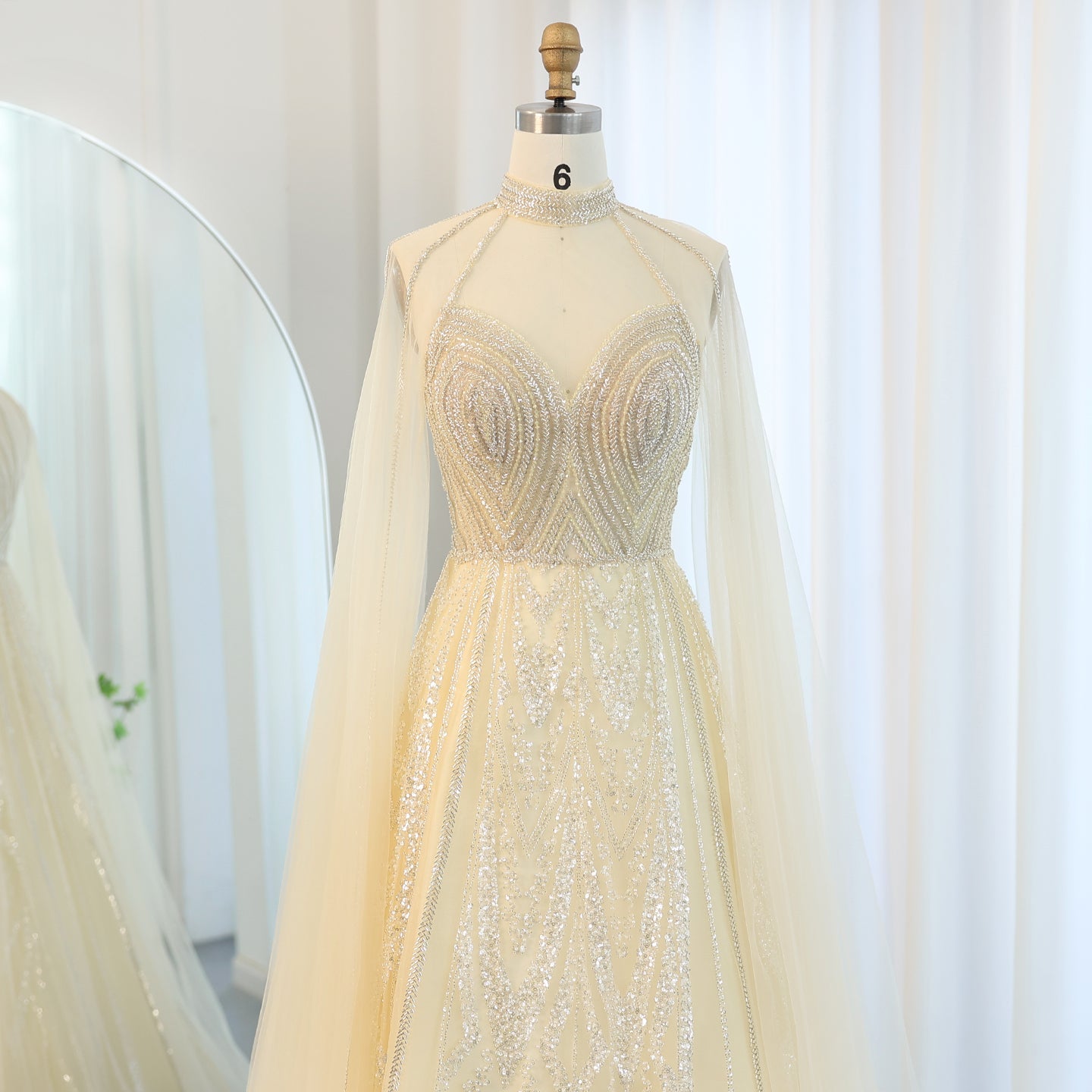 Luxury Pink A-line Evening Dress with Cape Sleeves SS090