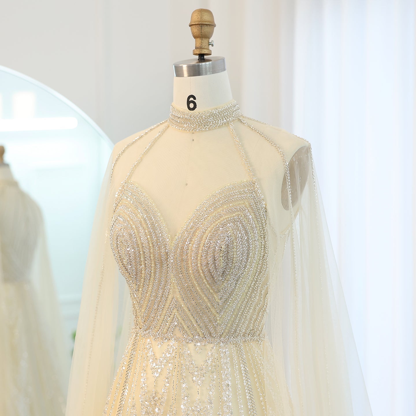 Luxury Pink A-line Evening Dress with Cape Sleeves SS090