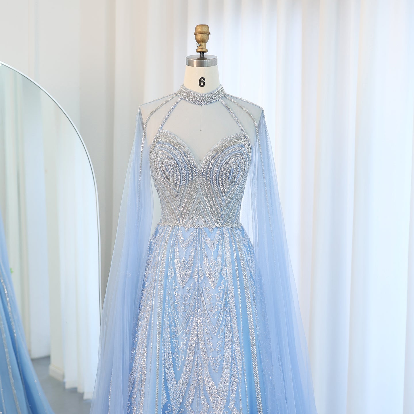 Luxury Pink A-line Evening Dress with Cape Sleeves SS090