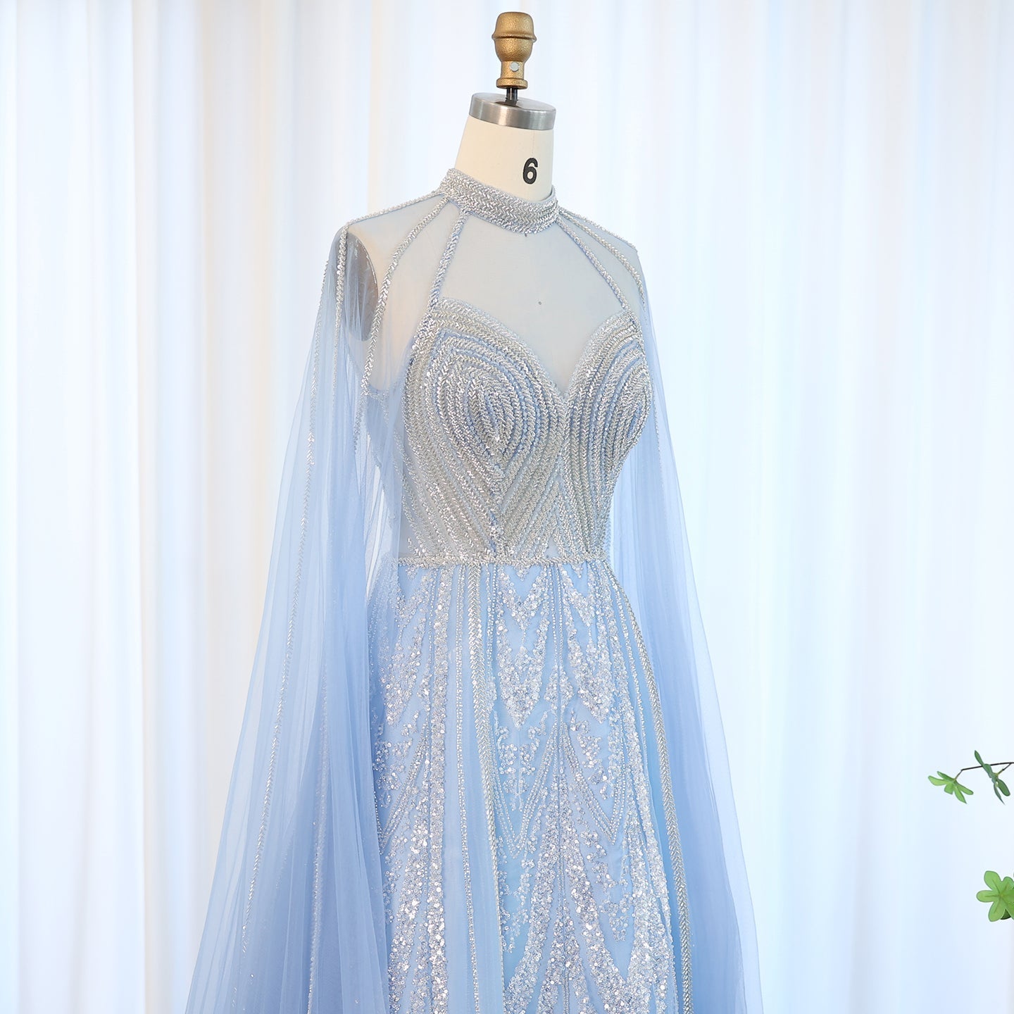 Luxury Pink A-line Evening Dress with Cape Sleeves SS090