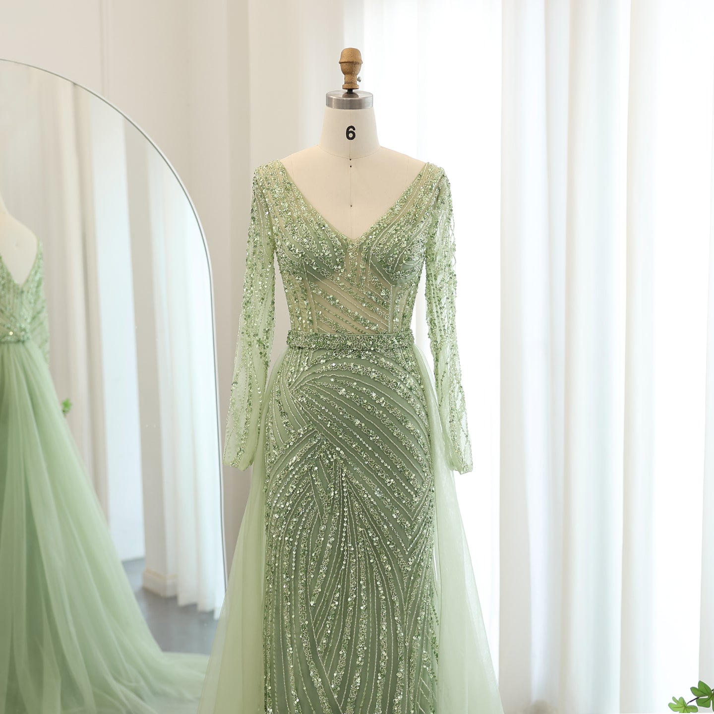 For Sale Luxury Blue Long Sleeve Evening Dress with Detachable Skirt SS432