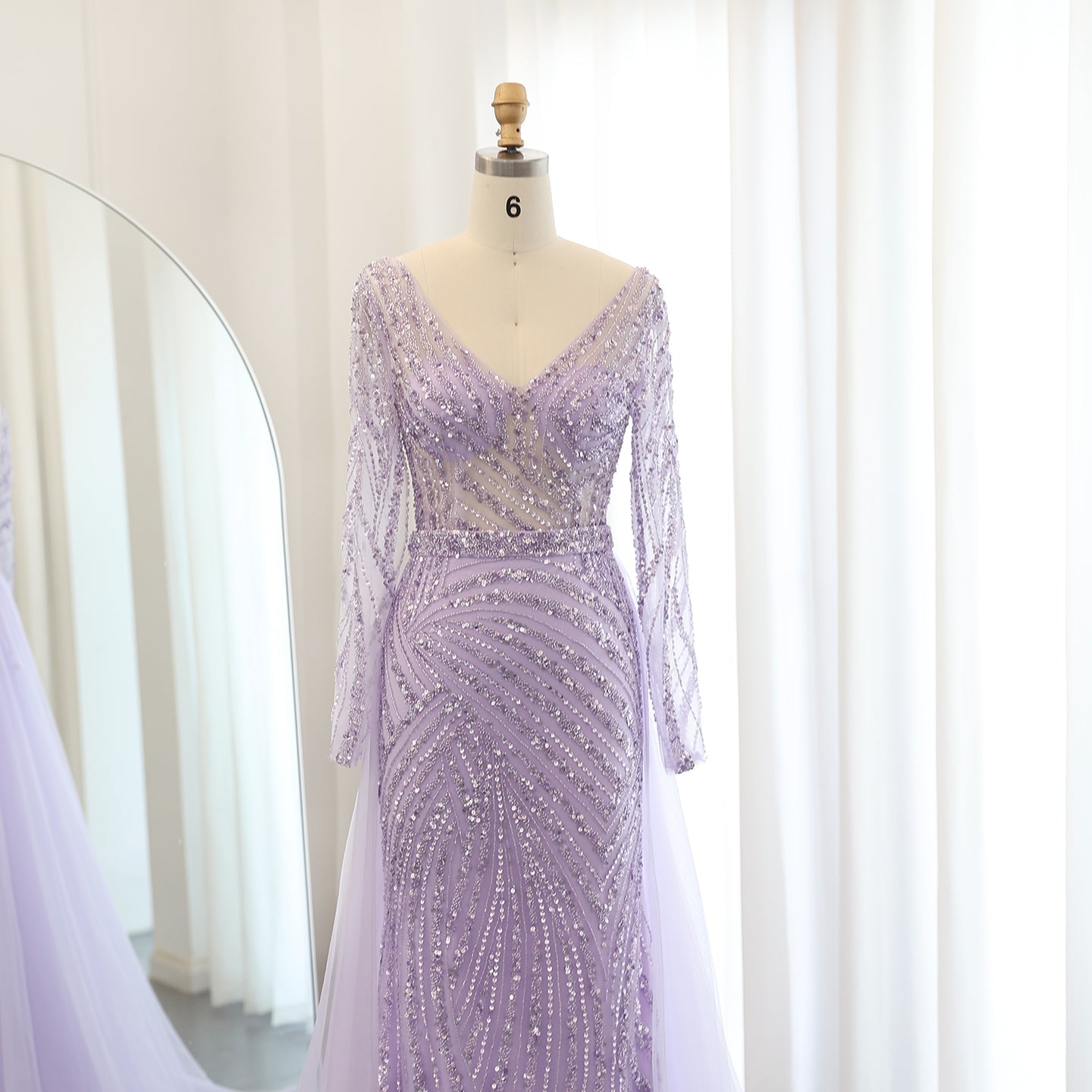 For Sale Luxury Blue Long Sleeve Evening Dress with Detachable Skirt SS432