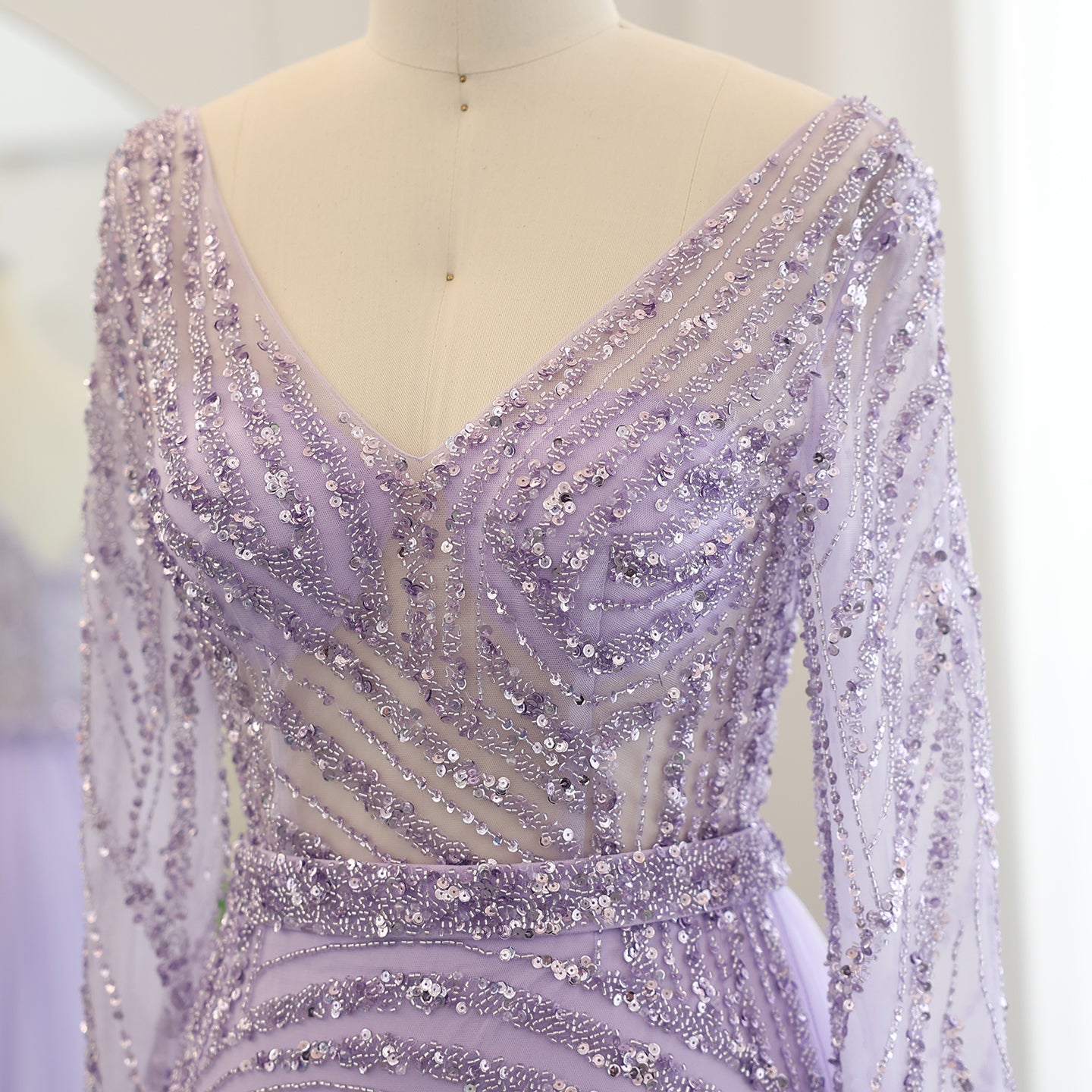 For Sale Luxury Blue Long Sleeve Evening Dress with Detachable Skirt SS432