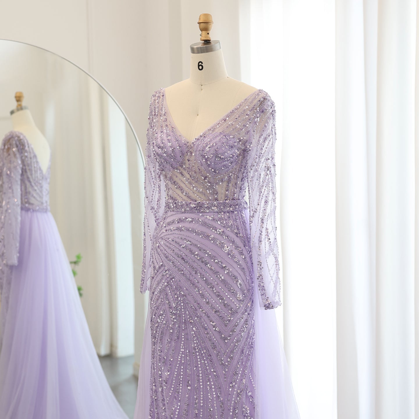 For Sale Luxury Blue Long Sleeve Evening Dress with Detachable Skirt SS432