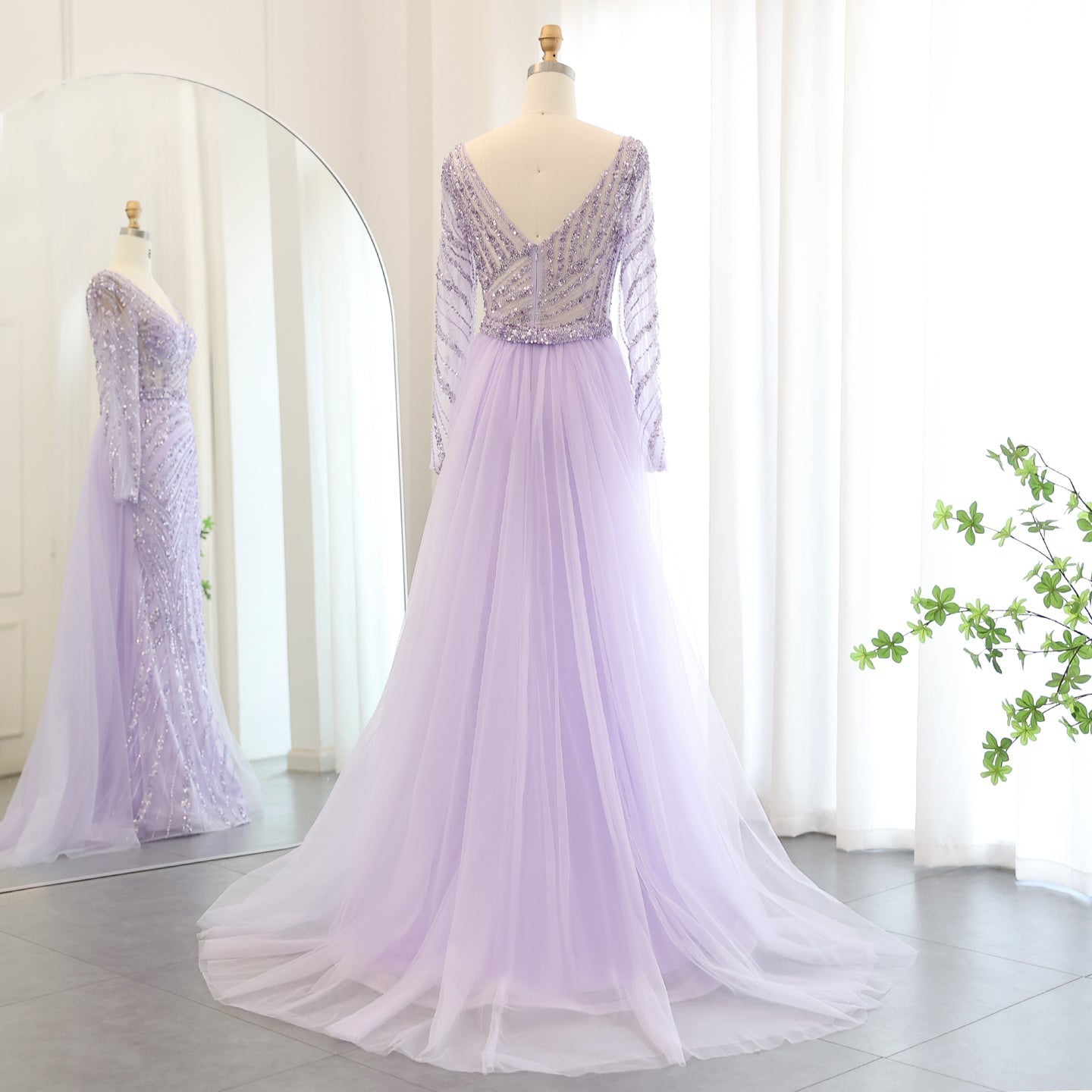 For Sale Luxury Blue Long Sleeve Evening Dress with Detachable Skirt SS432