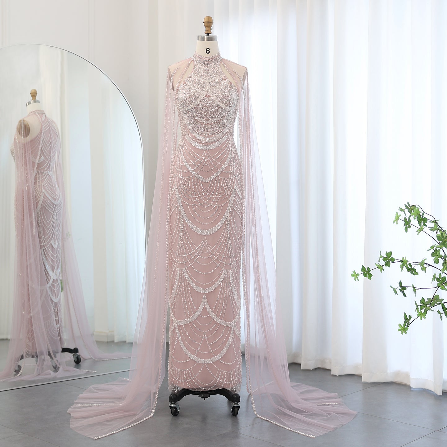 Luxury Black Evening Dress with Cape Sleeves SS209  Light Pink / US 20