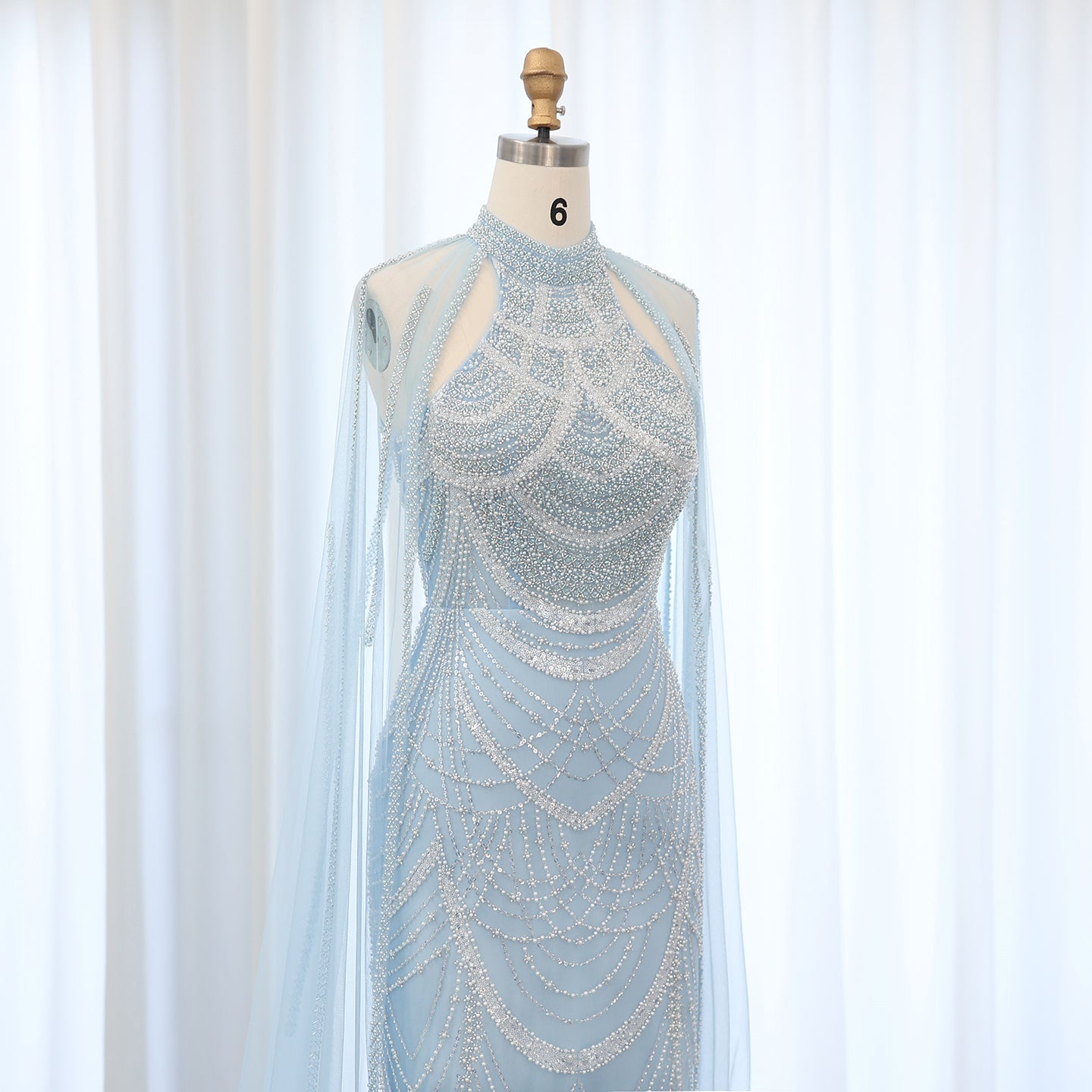 Luxury Black Evening Dress with Cape Sleeves SS209