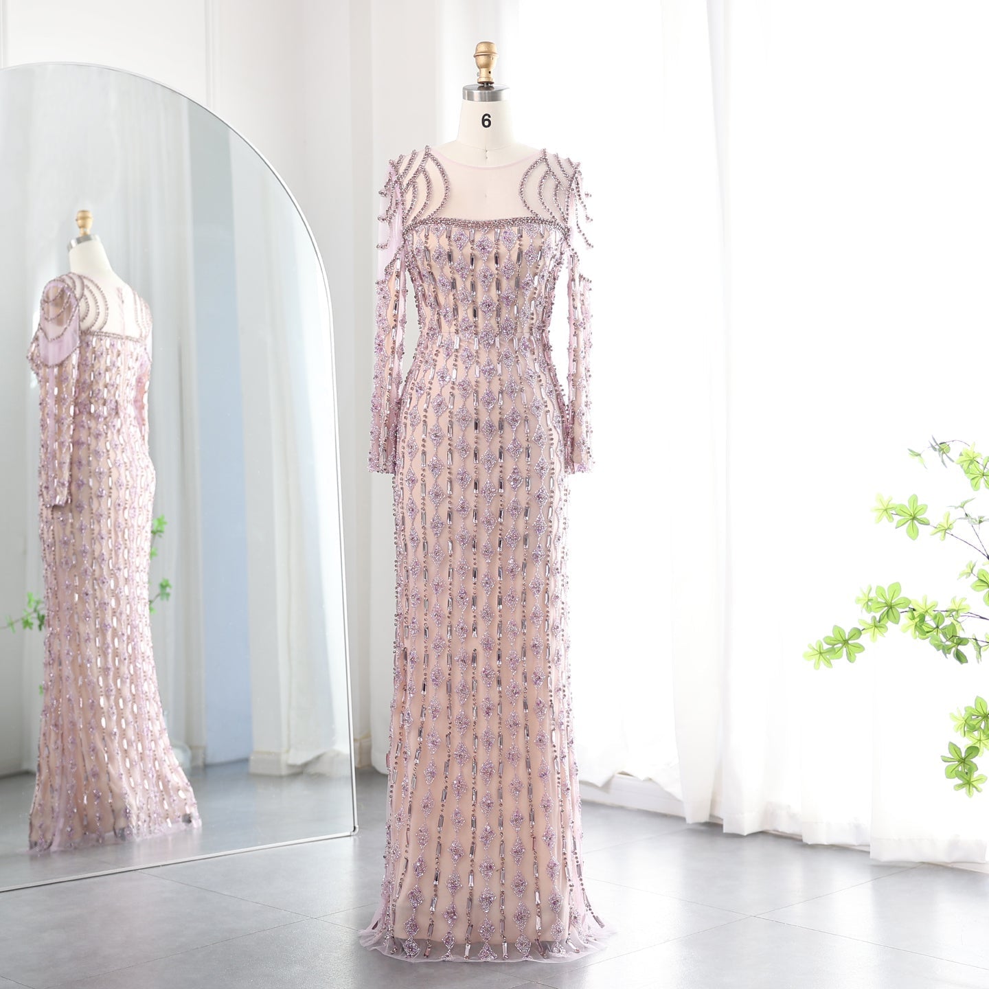 Luxury Sage Green Long Sleeves Mermaid Evening Dress SS398  Lilac / US 18