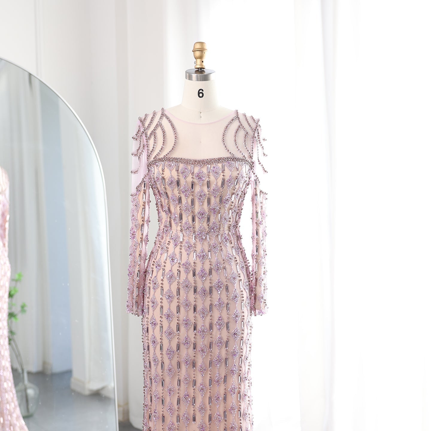 Luxury Sage Green Long Sleeves Mermaid Evening Dress SS398