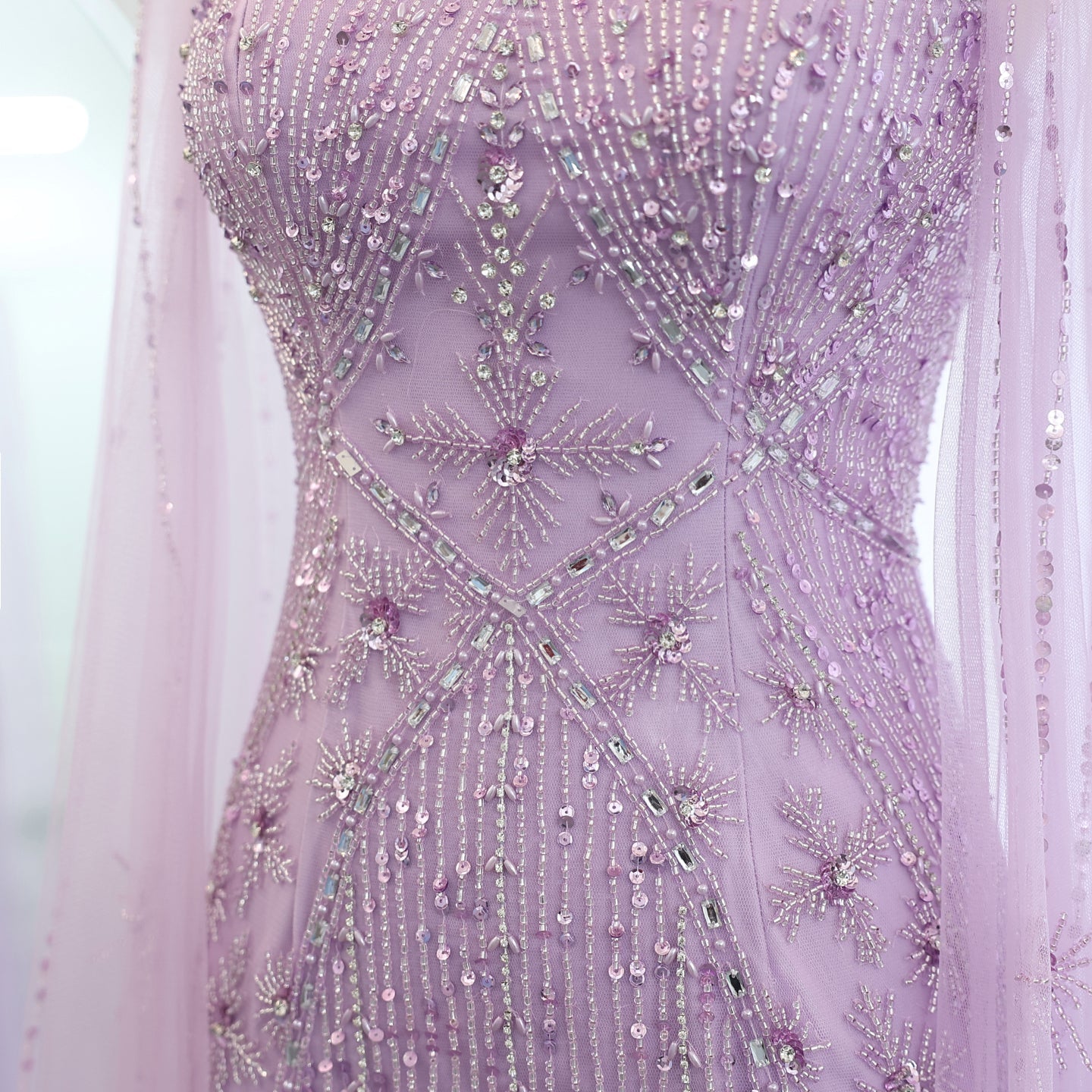 Luxury Aqua Crisscross Evening Dress with Cape Sleeves SS391