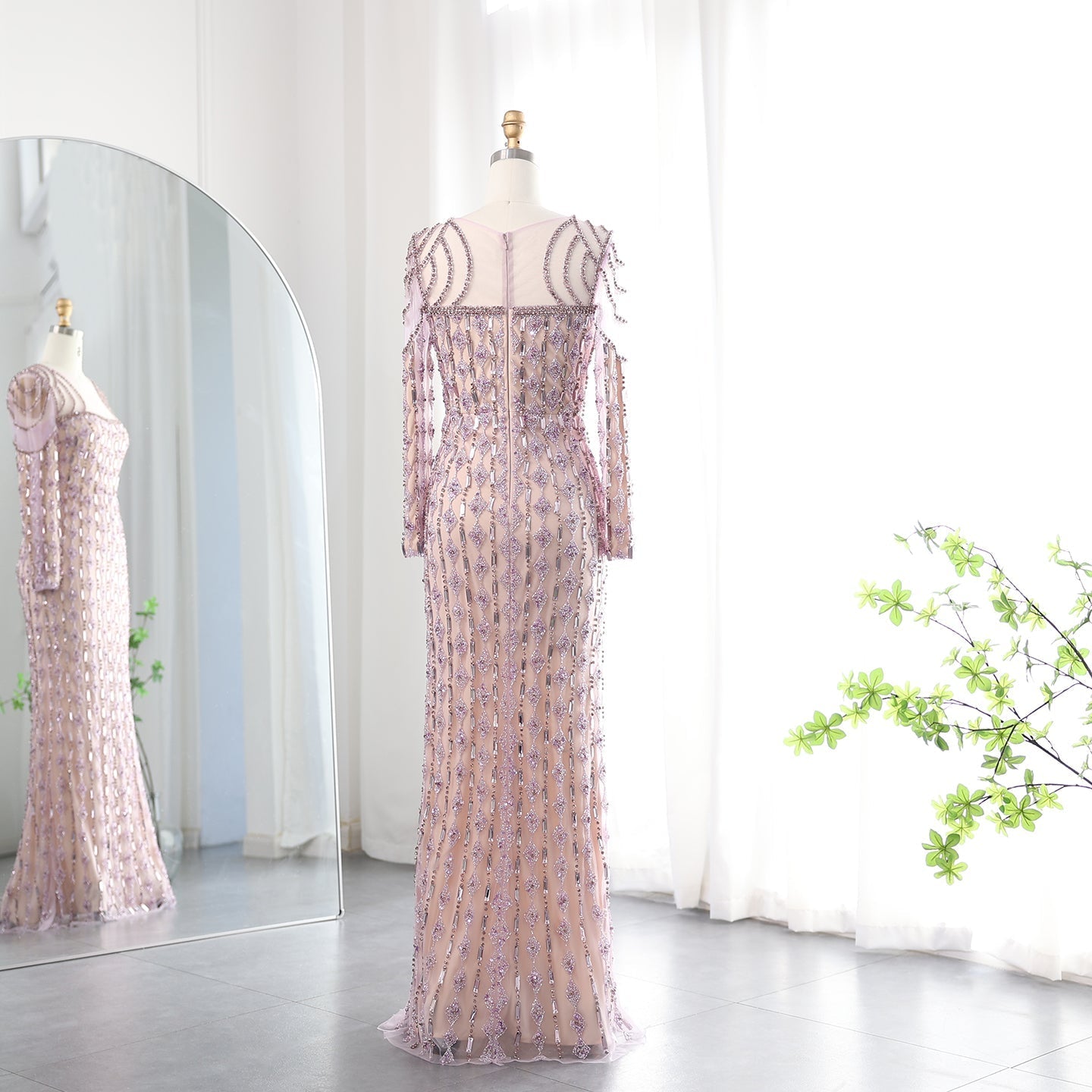 Luxury Sage Green Long Sleeves Mermaid Evening Dress SS398