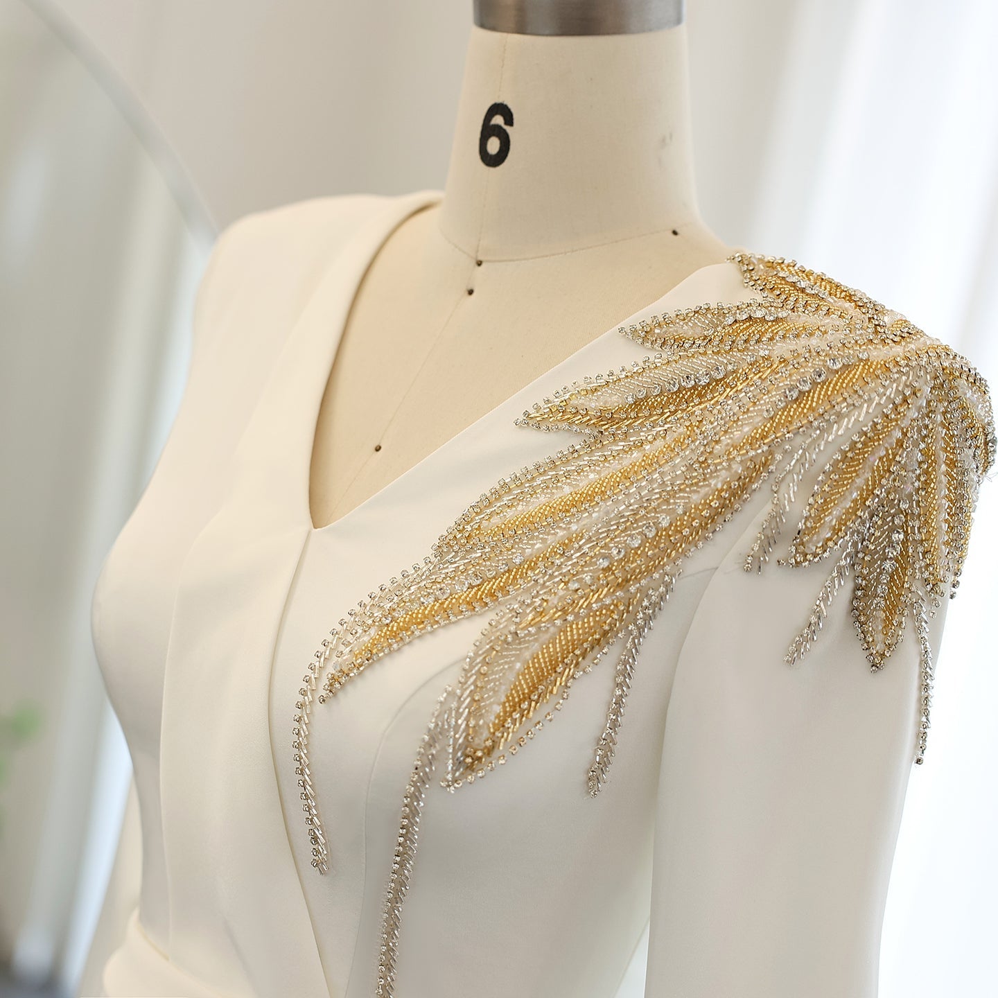 Elegant White Mermaid Evening Dress with Long Sleeves SF295