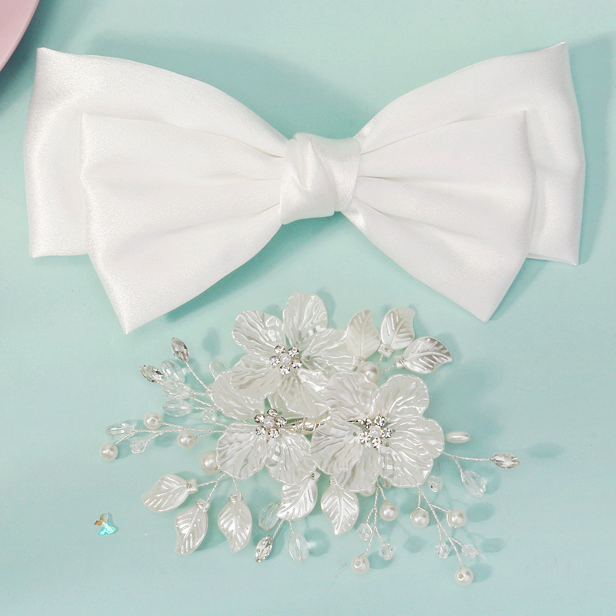 Large White Bow Bridal Hair Clip Accessory