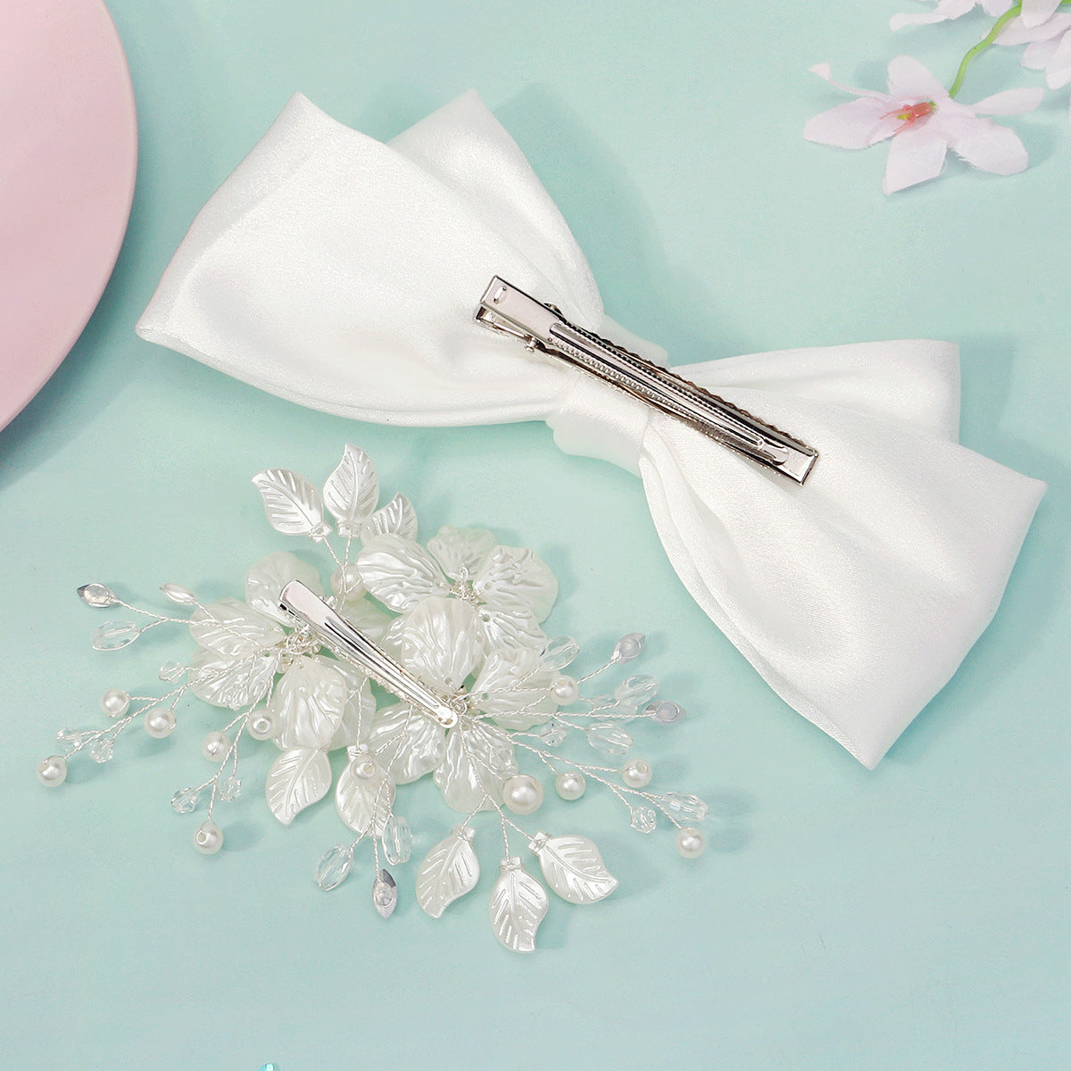 Large White Bow Bridal Hair Clip Accessory