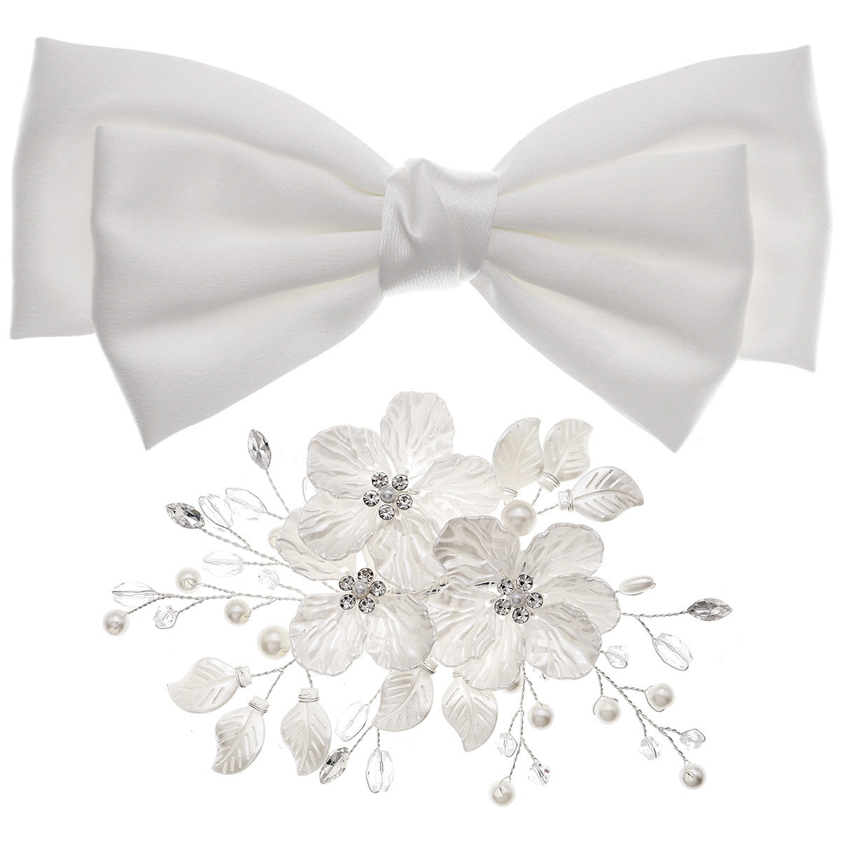 Large White Bow Bridal Hair Clip Accessory