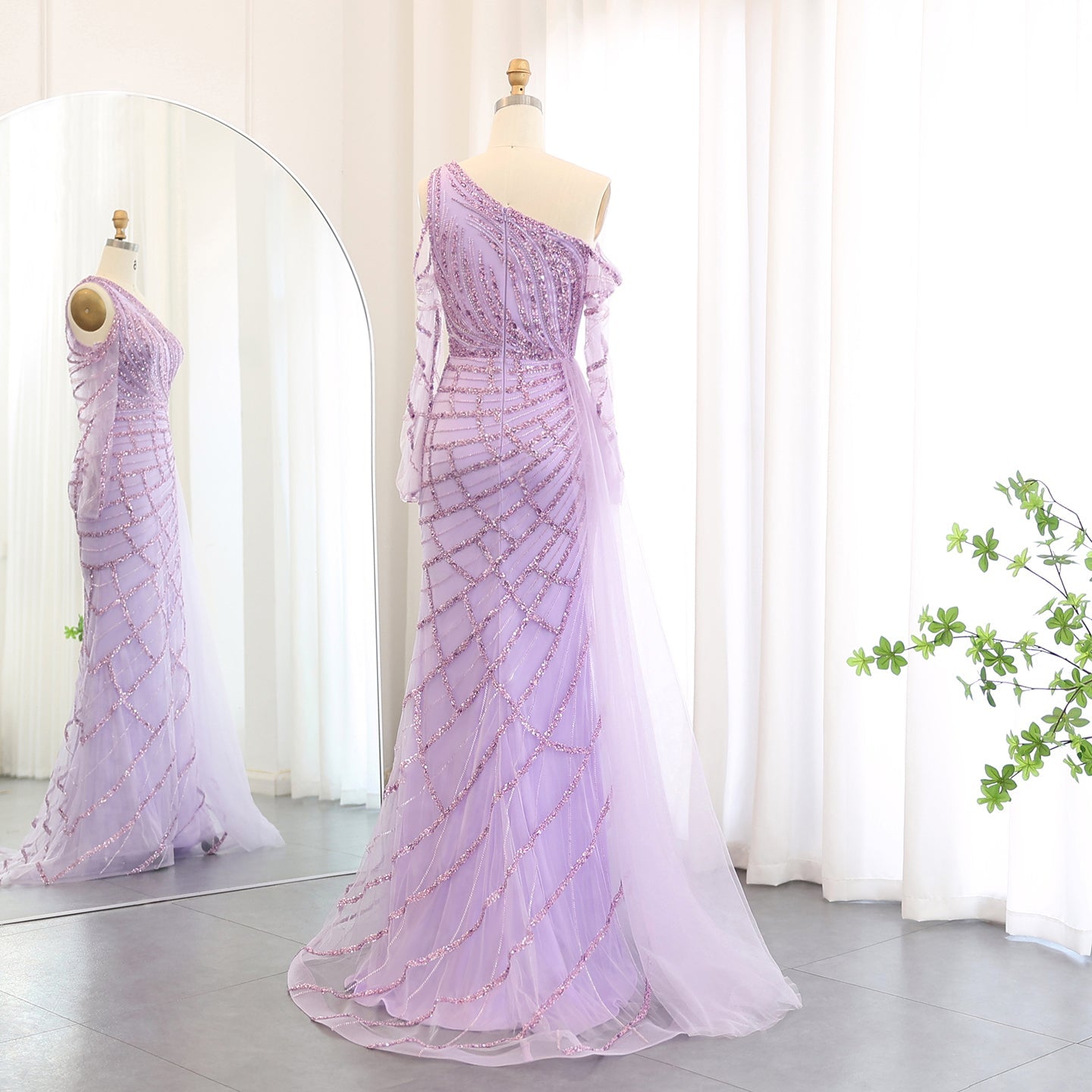 Emerald Green One Shoulder Evening Dress with Overskirt SS197