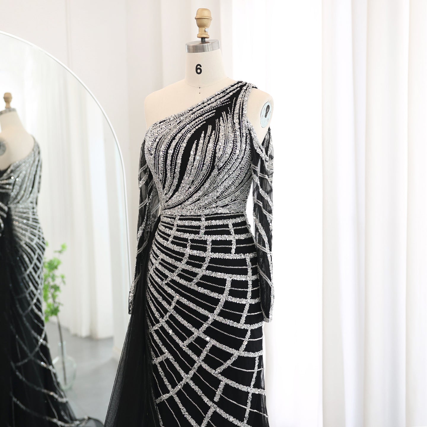 Emerald Green One Shoulder Evening Dress with Overskirt SS197