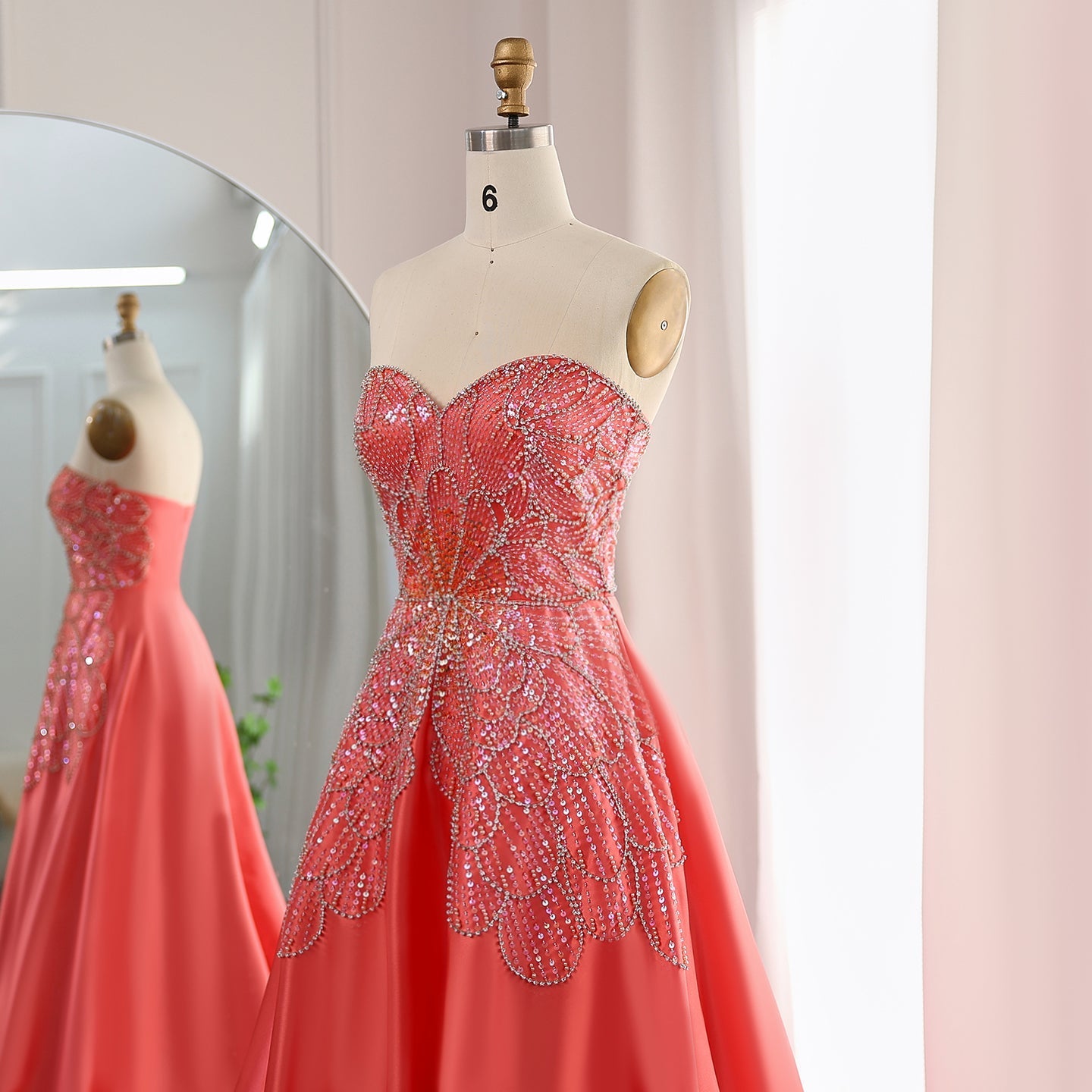 Luxury Beaded Butterfly Beige Strapless Evening Dress SS467