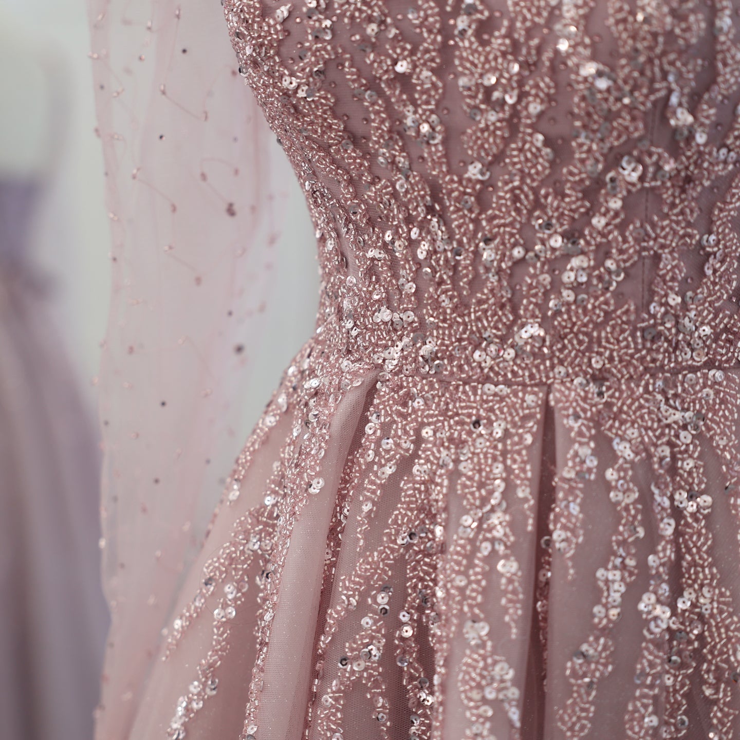 Luxury Beaded Pink Long Sleeves Evening Dress SS453