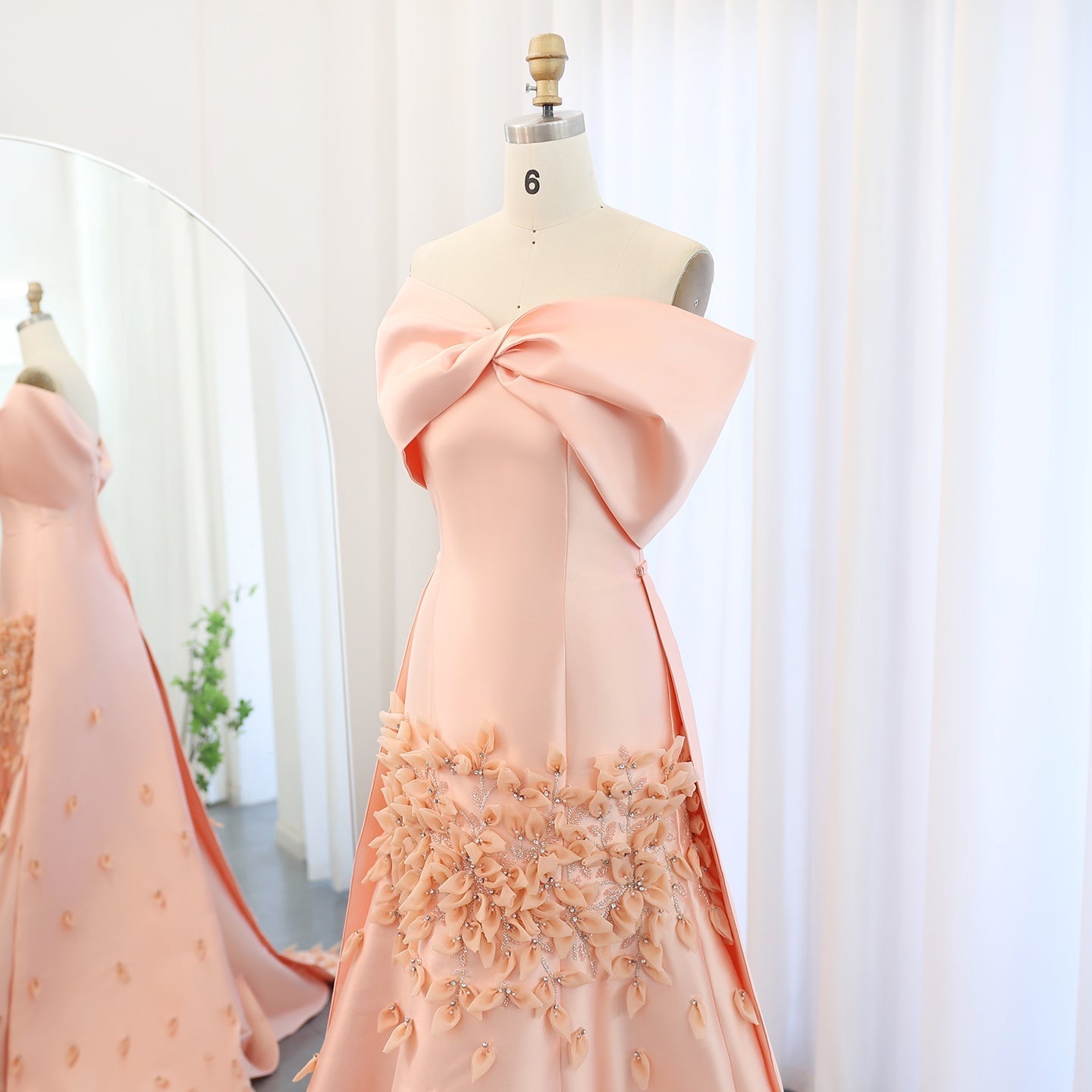 Luxury 3D Flowers Pink Off Shoulder Evening Dress SS464