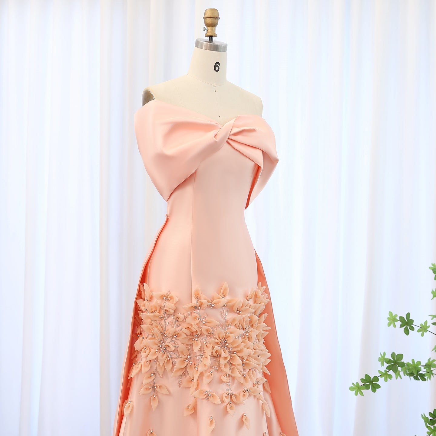 Luxury 3D Flowers Pink Off Shoulder Evening Dress SS464