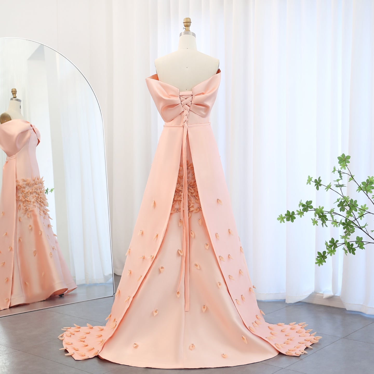 Luxury 3D Flowers Pink Off Shoulder Evening Dress SS464