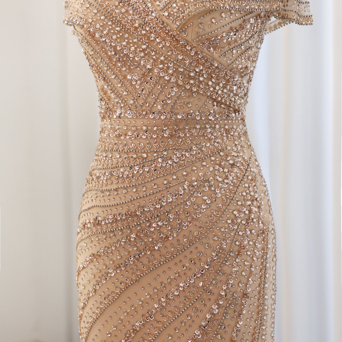 Luxury Silver Nude Mermaid Evening Dress SS045