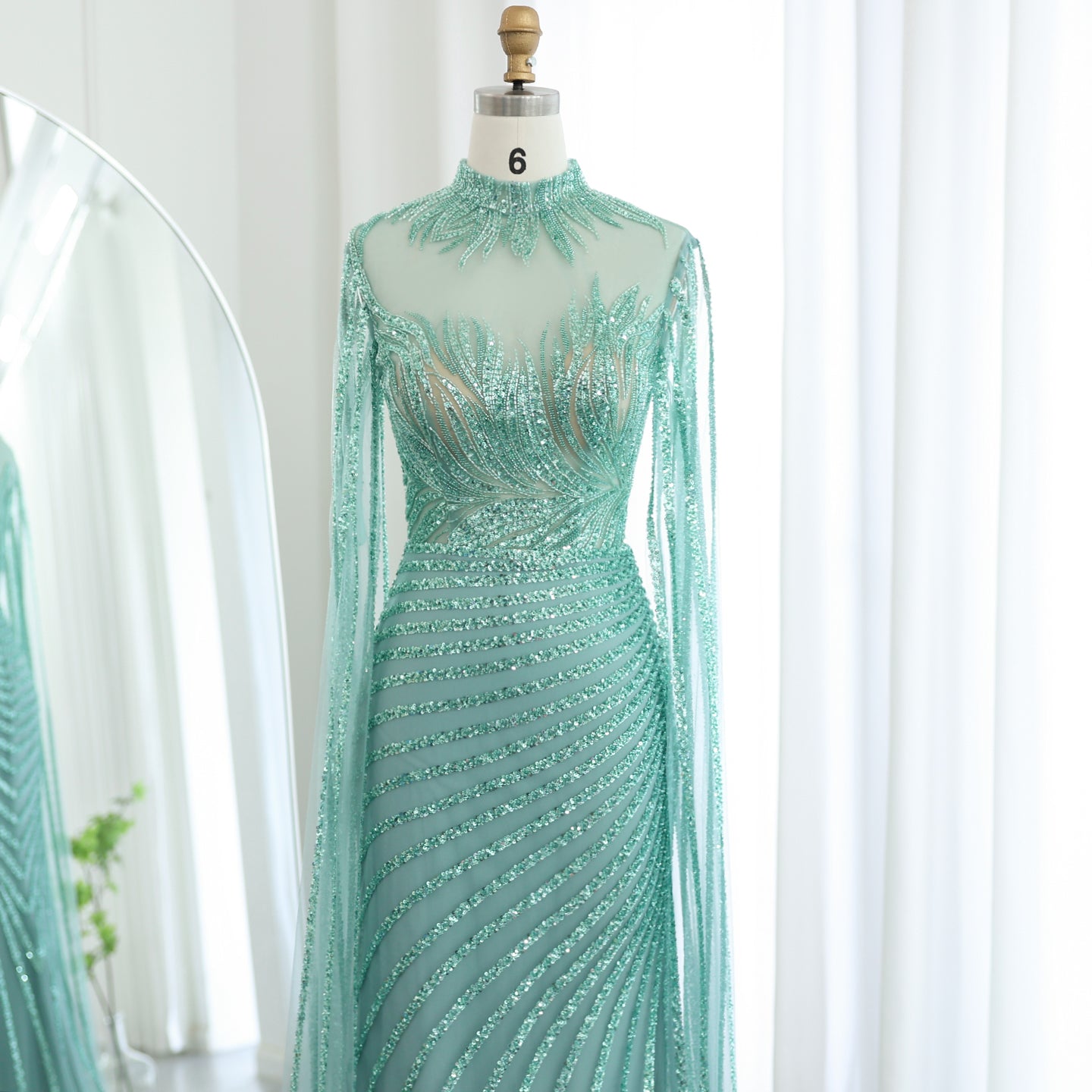 Luxury Caramel Evening Dress with Cape Sleeves SS179