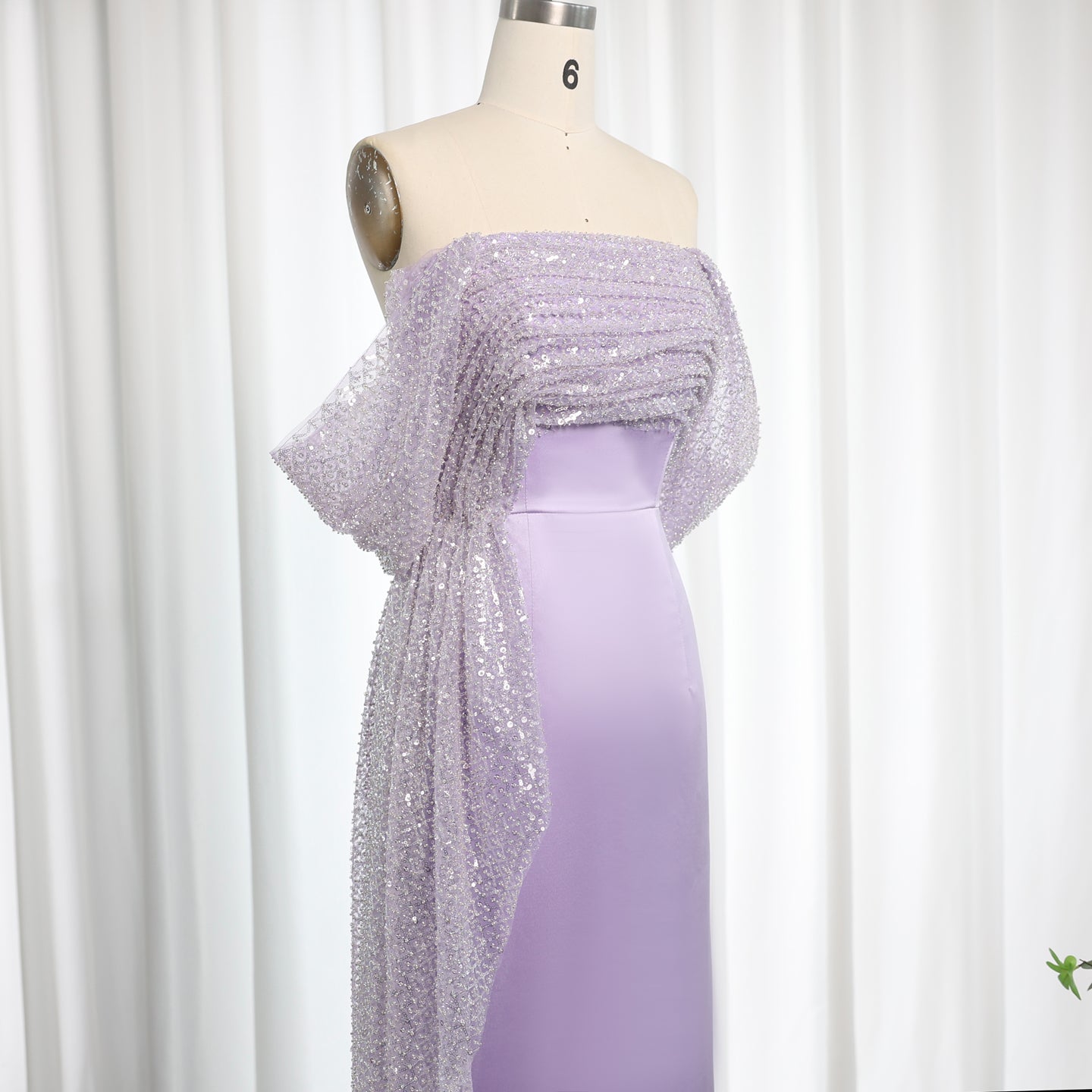 Elegant Off Shoulder Lilac Evening Dress with Overskirt SS340