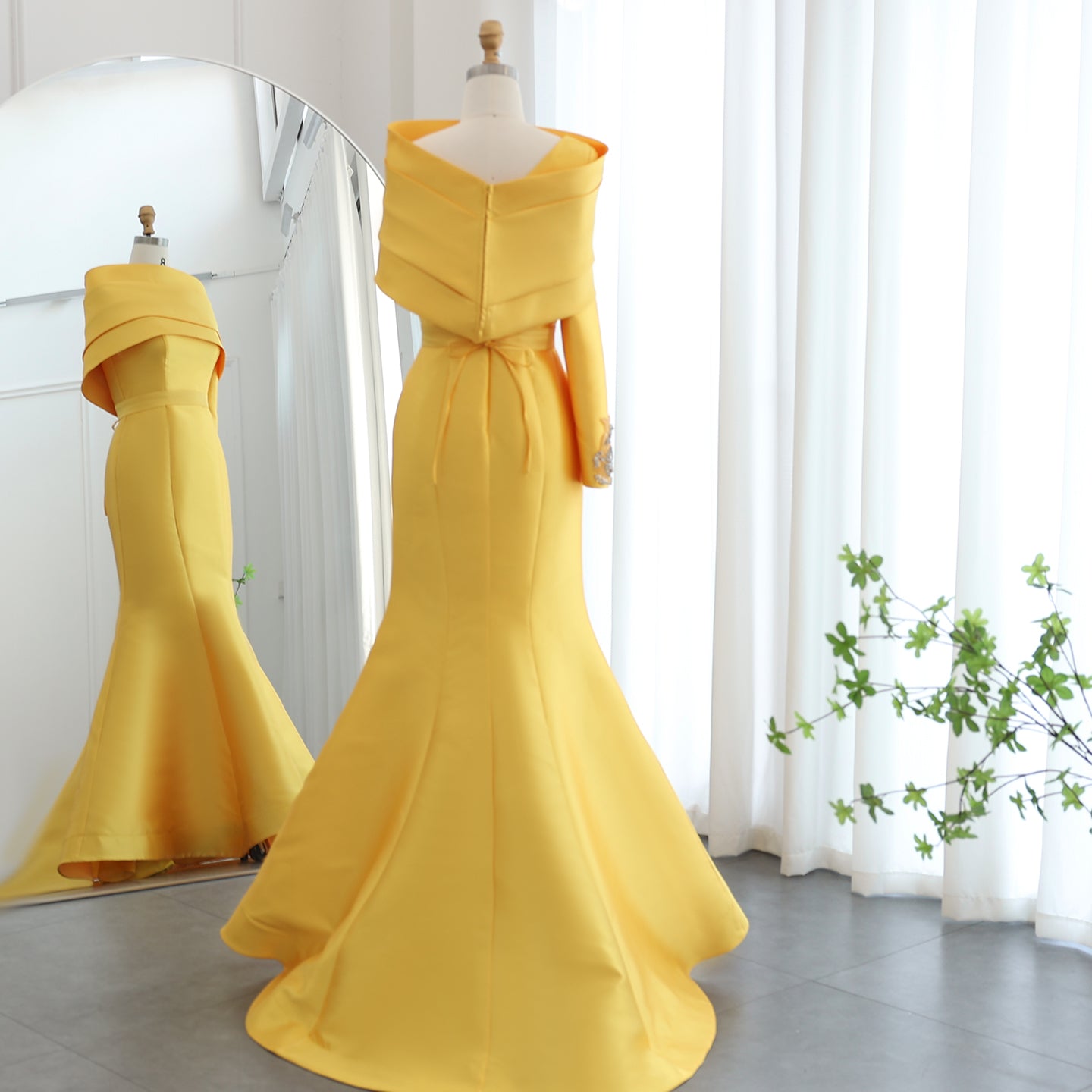 Elegant Yellow One Shoulder Mermaid Evening Dress SS414
