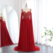 Luxury Beaded Red Chiffon Evening Dress with Cape Sleeve SS298  Burgundy / US 12