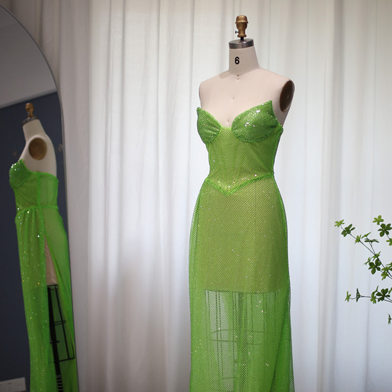 Green Strapless High Slit Cocktail Party Dress RM045