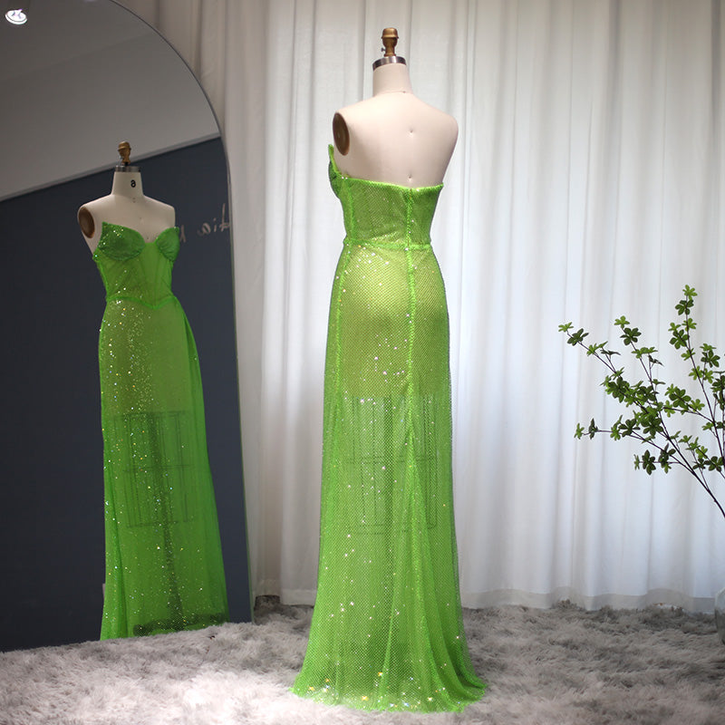 Green Strapless High Slit Cocktail Party Dress RM045