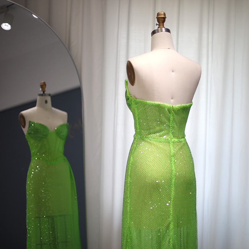 Green Strapless High Slit Cocktail Party Dress RM045