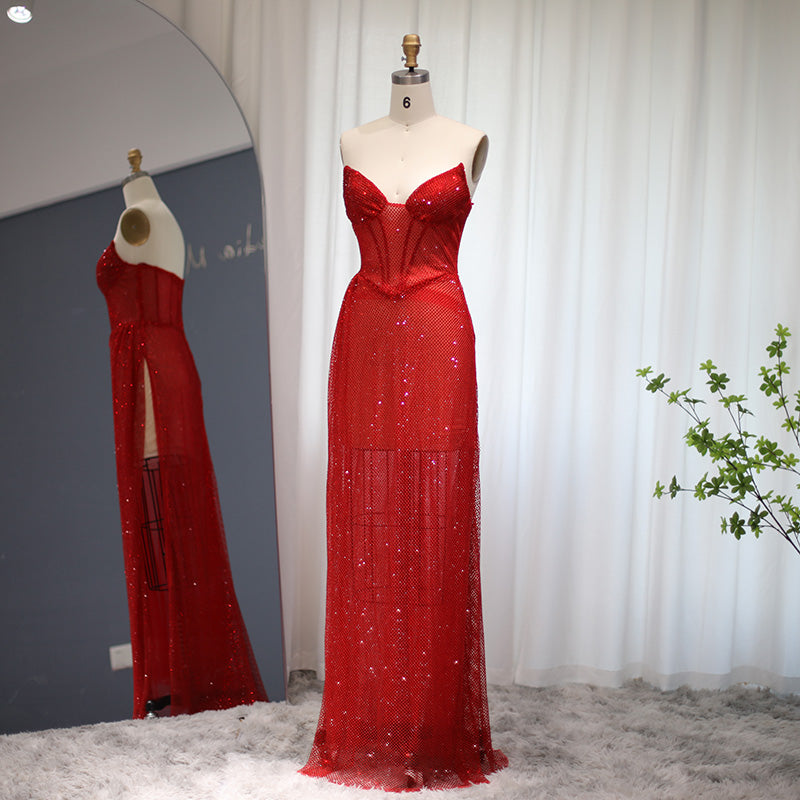 Green Strapless High Slit Cocktail Party Dress RM045  Red / US 16