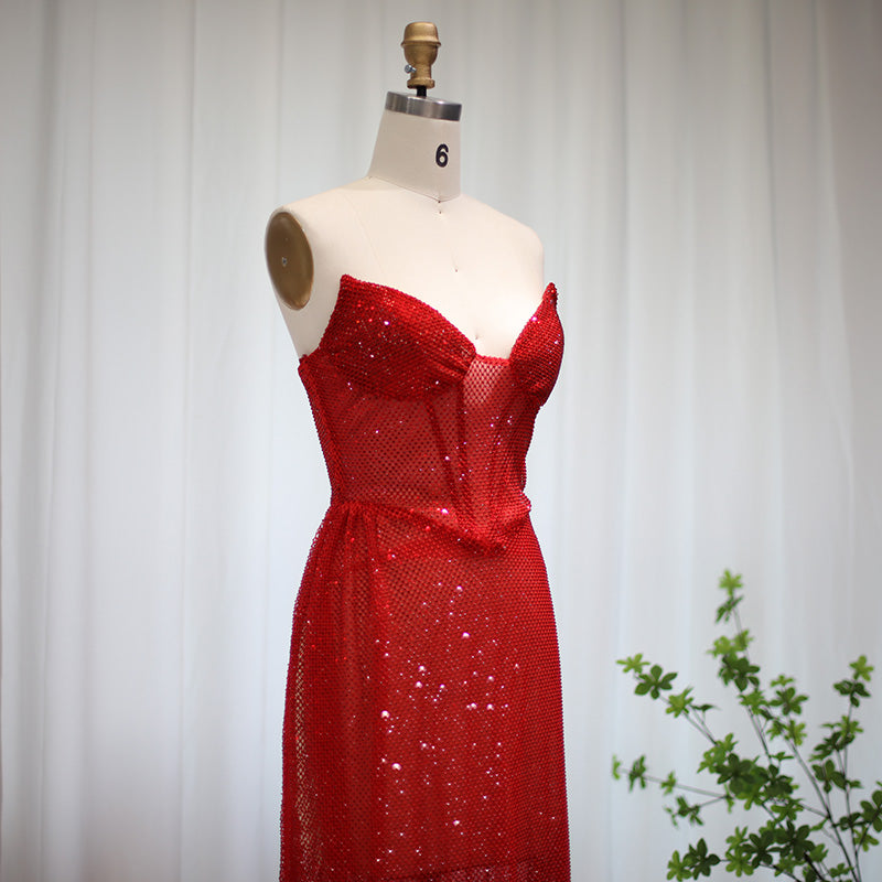 Green Strapless High Slit Cocktail Party Dress RM045