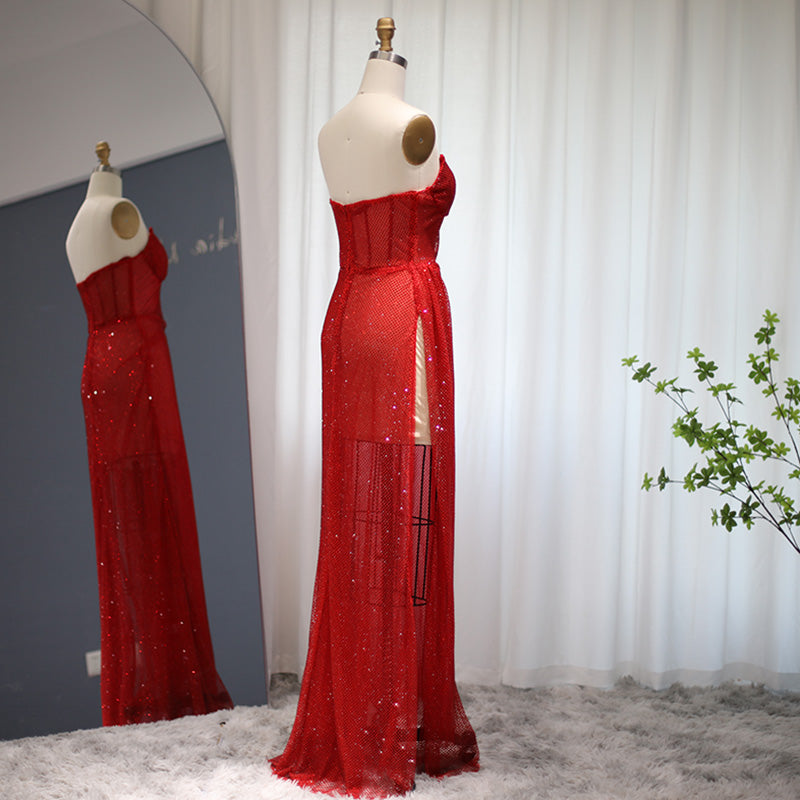 Green Strapless High Slit Cocktail Party Dress RM045