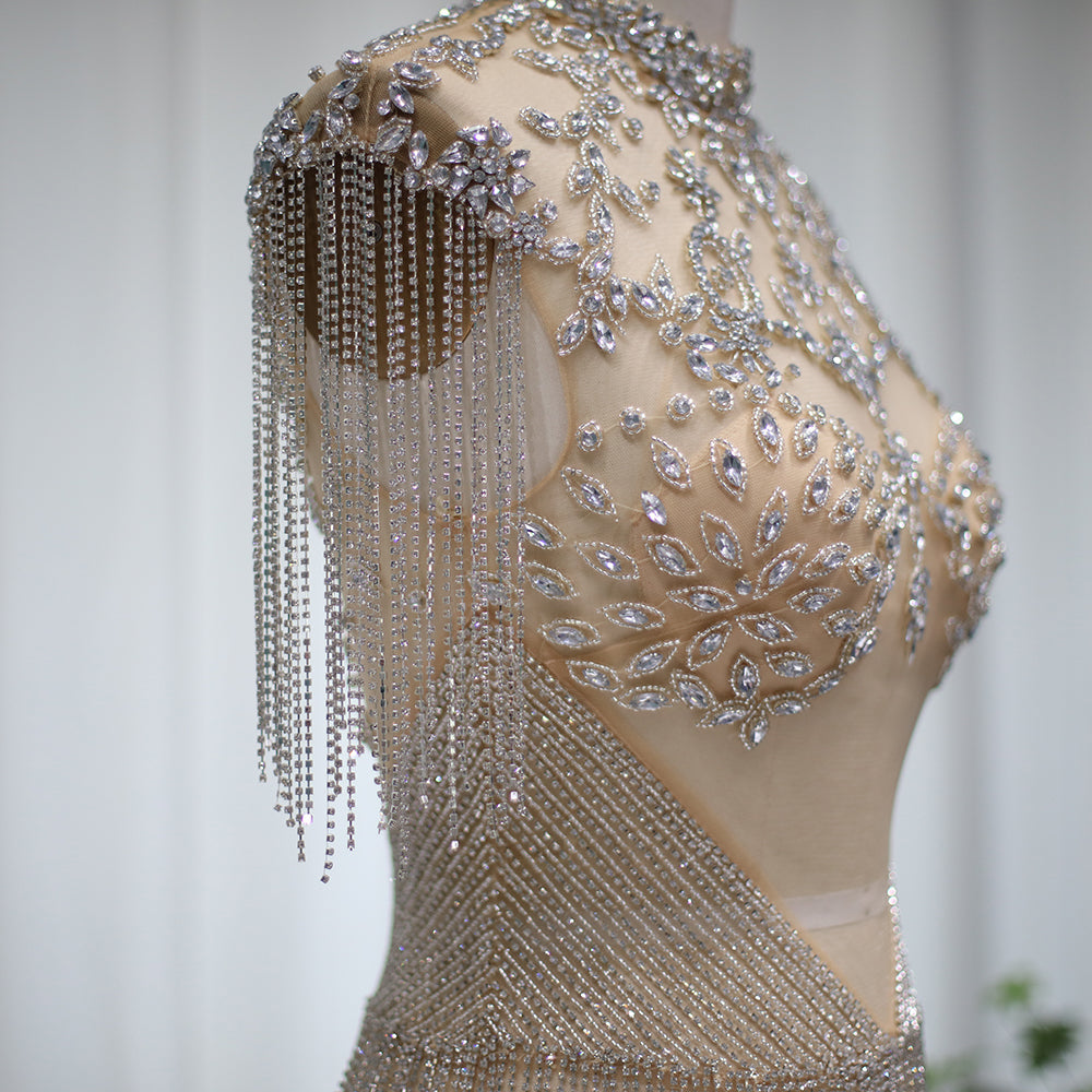 Luxury Crystal Tassels High-Neck Short Cocktail Dress RM113