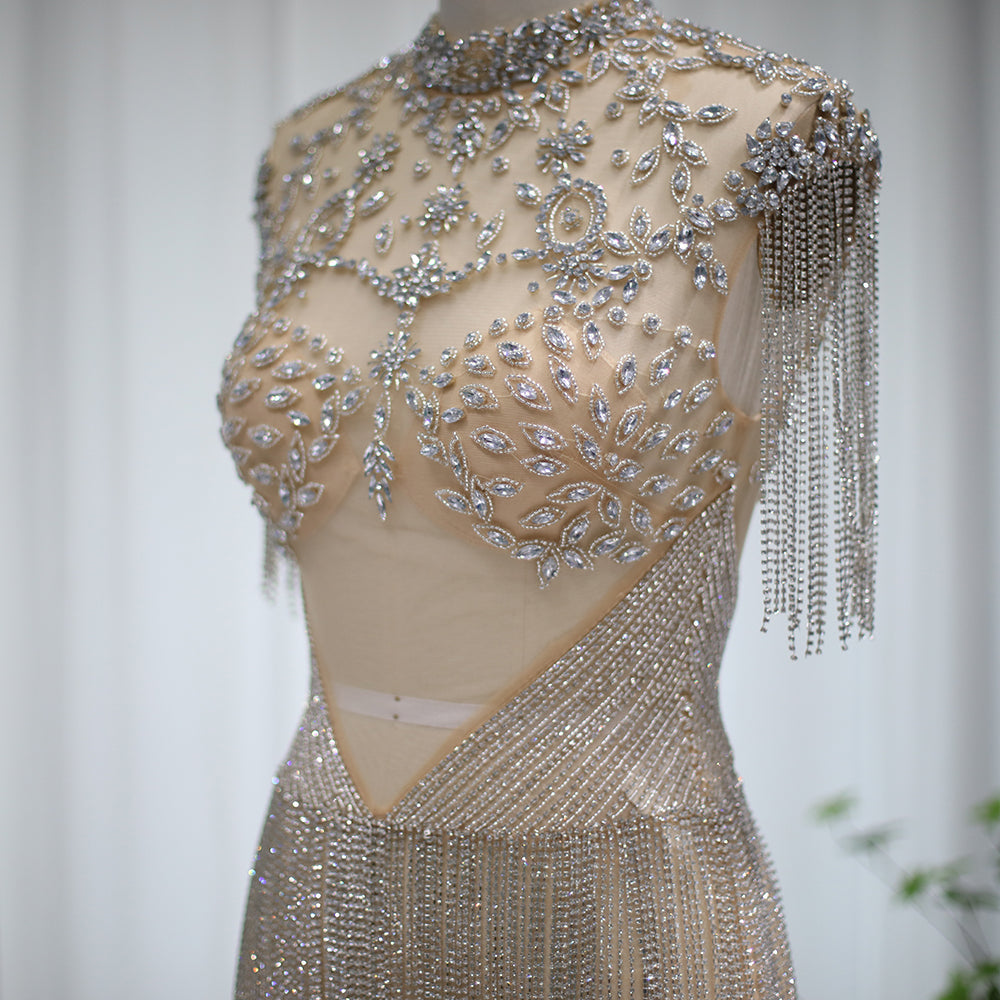 Luxury Crystal Tassels High-Neck Short Cocktail Dress RM113