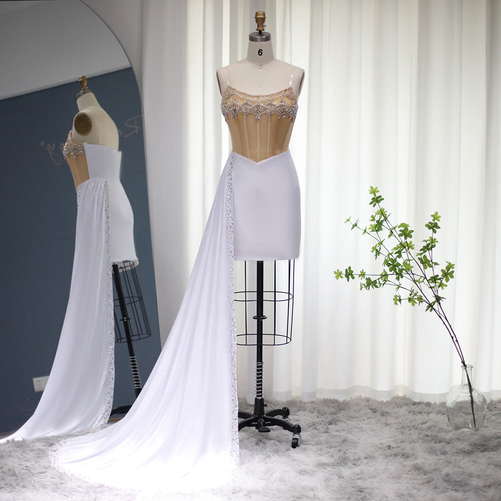 Luxury Crystal Strapless Short Sheath Cocktail Dress RM001  White / US 20