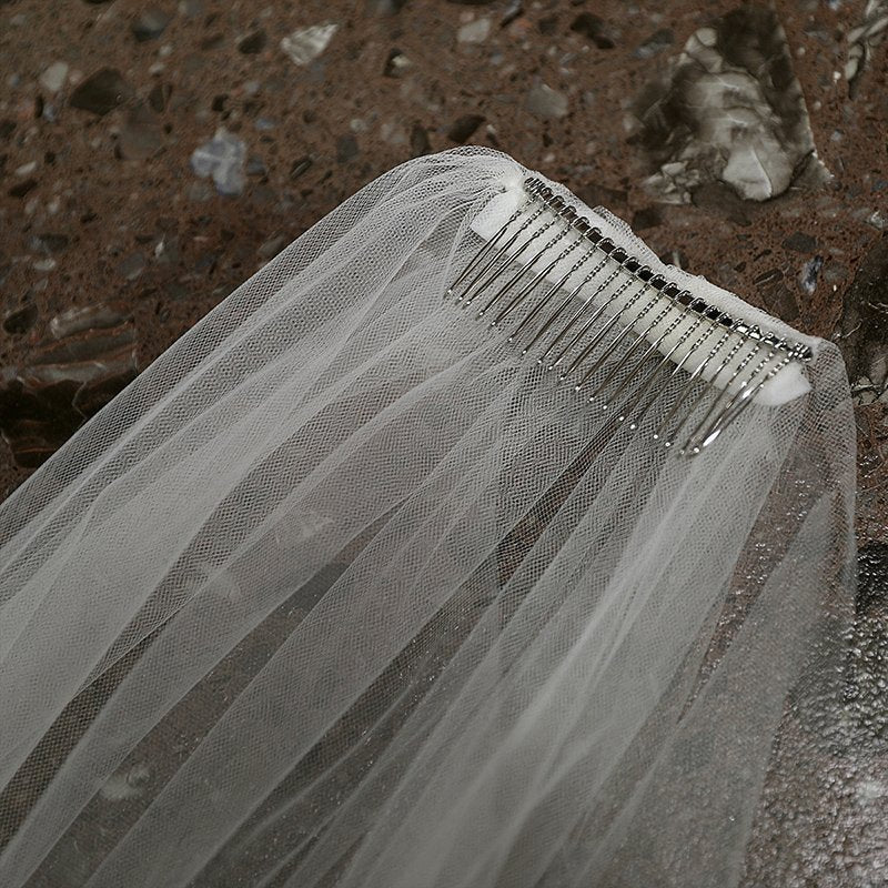 Floral Cut Edge Single Tier Tulle Bridal Cathedral Length Wedding Veils-836