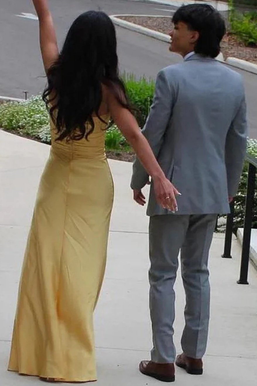 A-Line Silk Strapless Sleeveless Long Prom Dress Blue Prom Gown