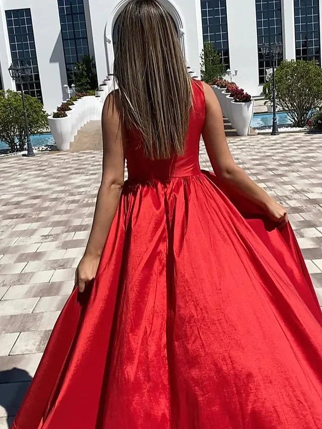 A-line One-Shoulder Satin Prom Dress With Pleated Split-772