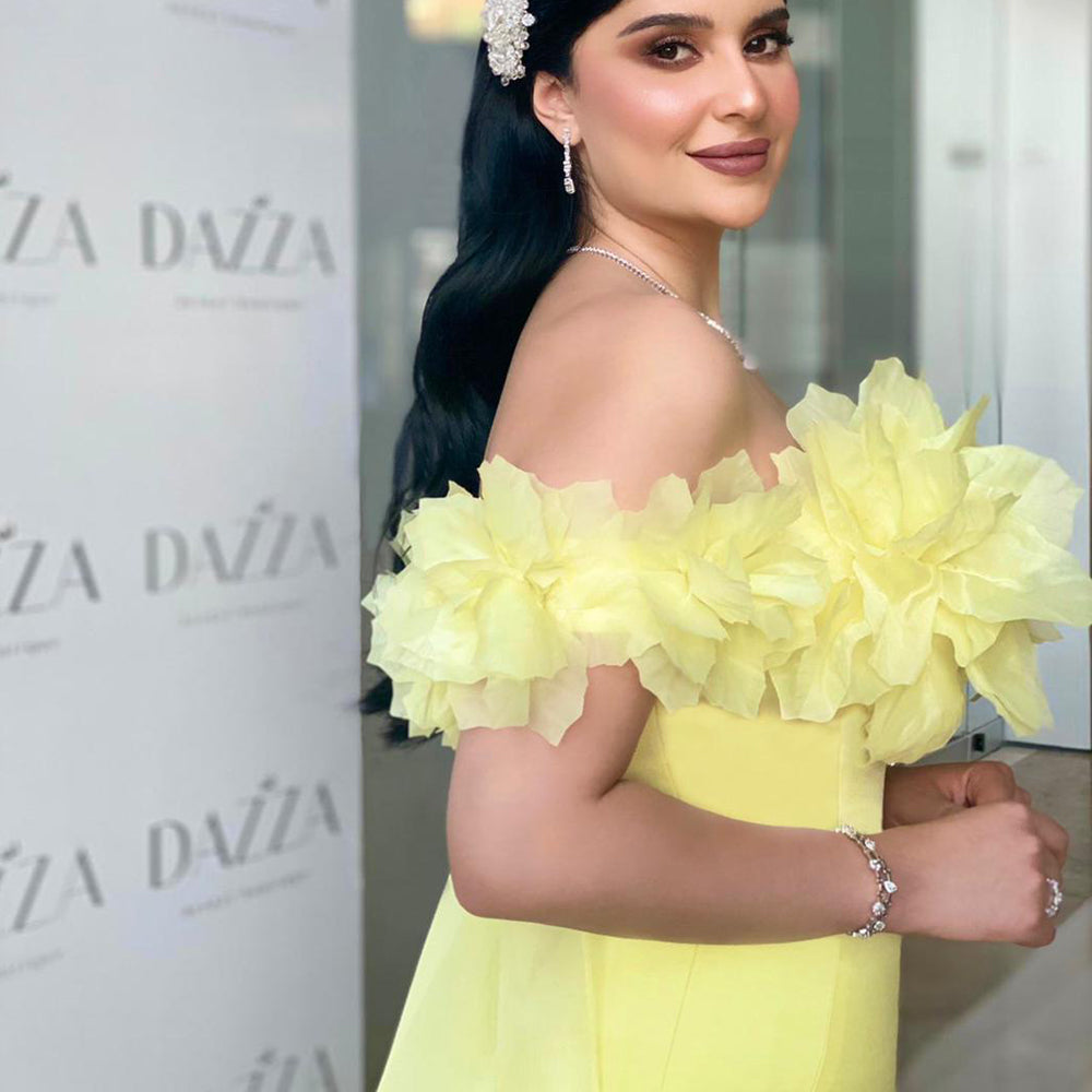 Elegant 3D Flowers Light Yellow Evening Dress with Overskirt SF013