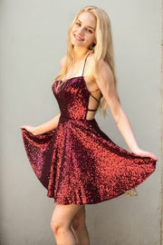 A-line Sweetheart Short/Mini Sequined Homecoming Dress-0